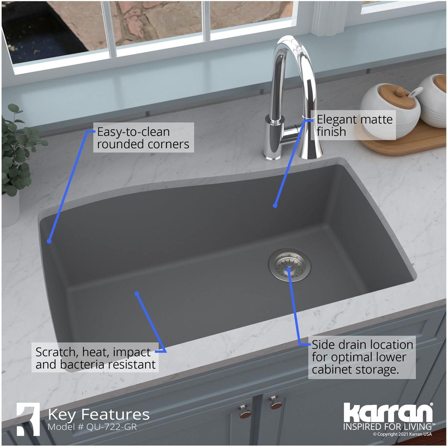 Karran Undermount Quartz Composite 33-1/2'' X 21'' Single Bowl Kitchen Sink