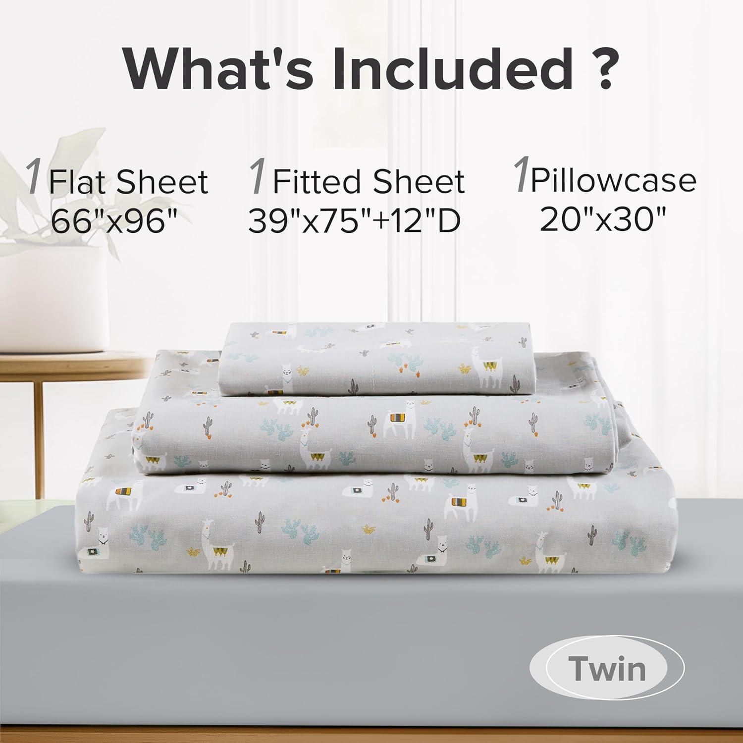 Comfort Spaces 100% Cotton Twin Sheet Set 3-Pieces Gray Lama Lightweight Breathable All Season Cozy Sheet Set