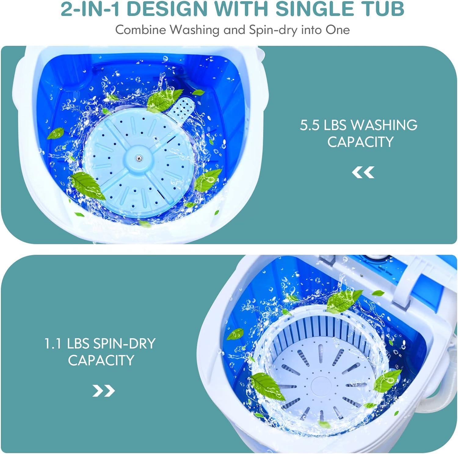 Costway 5.5lbs Portable Mini Compact Washing Machine Electric Laundry Spin Washer Dryer Blue