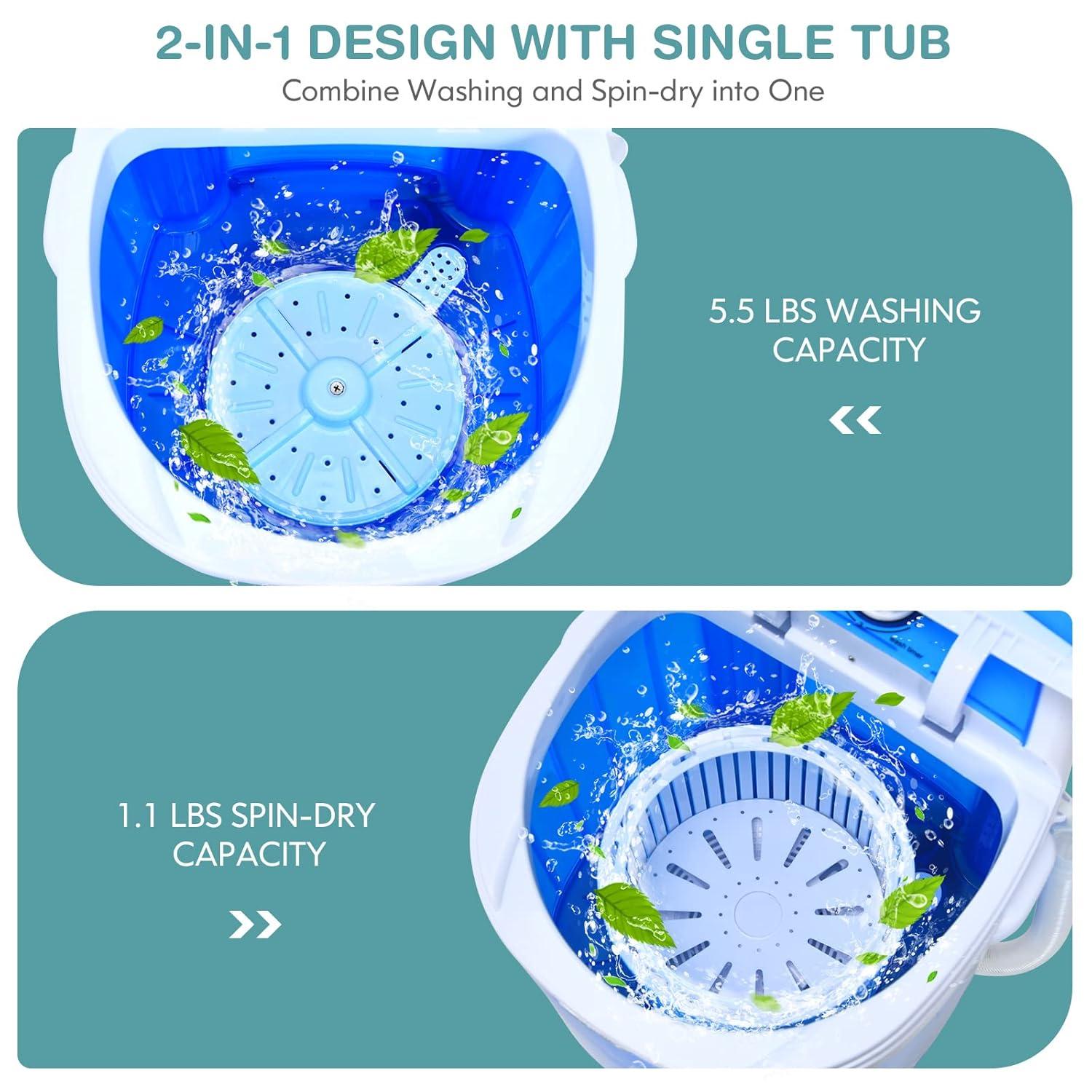 Costway 5.5lbs Portable Mini Compact Washing Machine Electric Laundry Spin Washer Dryer Blue