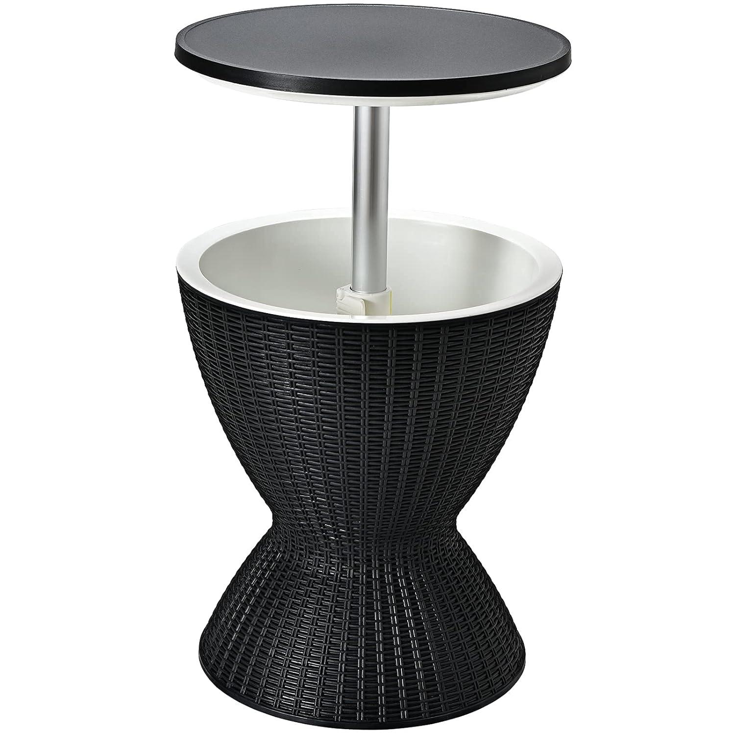 Costway 8 Gallon 3 in 1 Patio Rattan Cooler Bar Table Adjust Ice Bucket Black