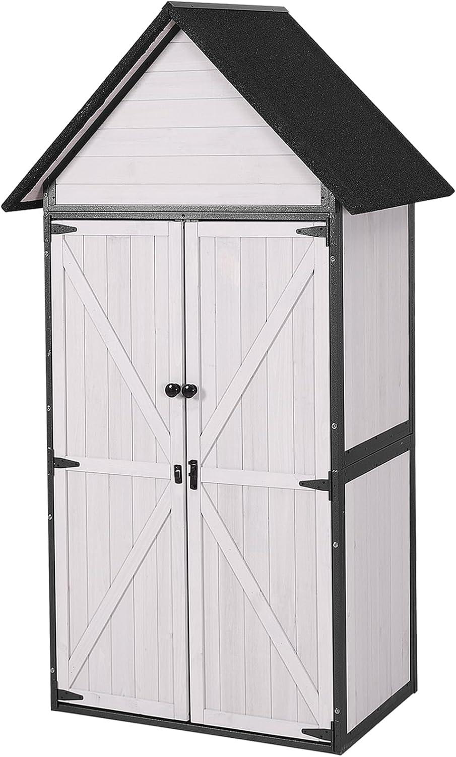 White Wooden Outdoor Storage Shed with Adjustable Shelves