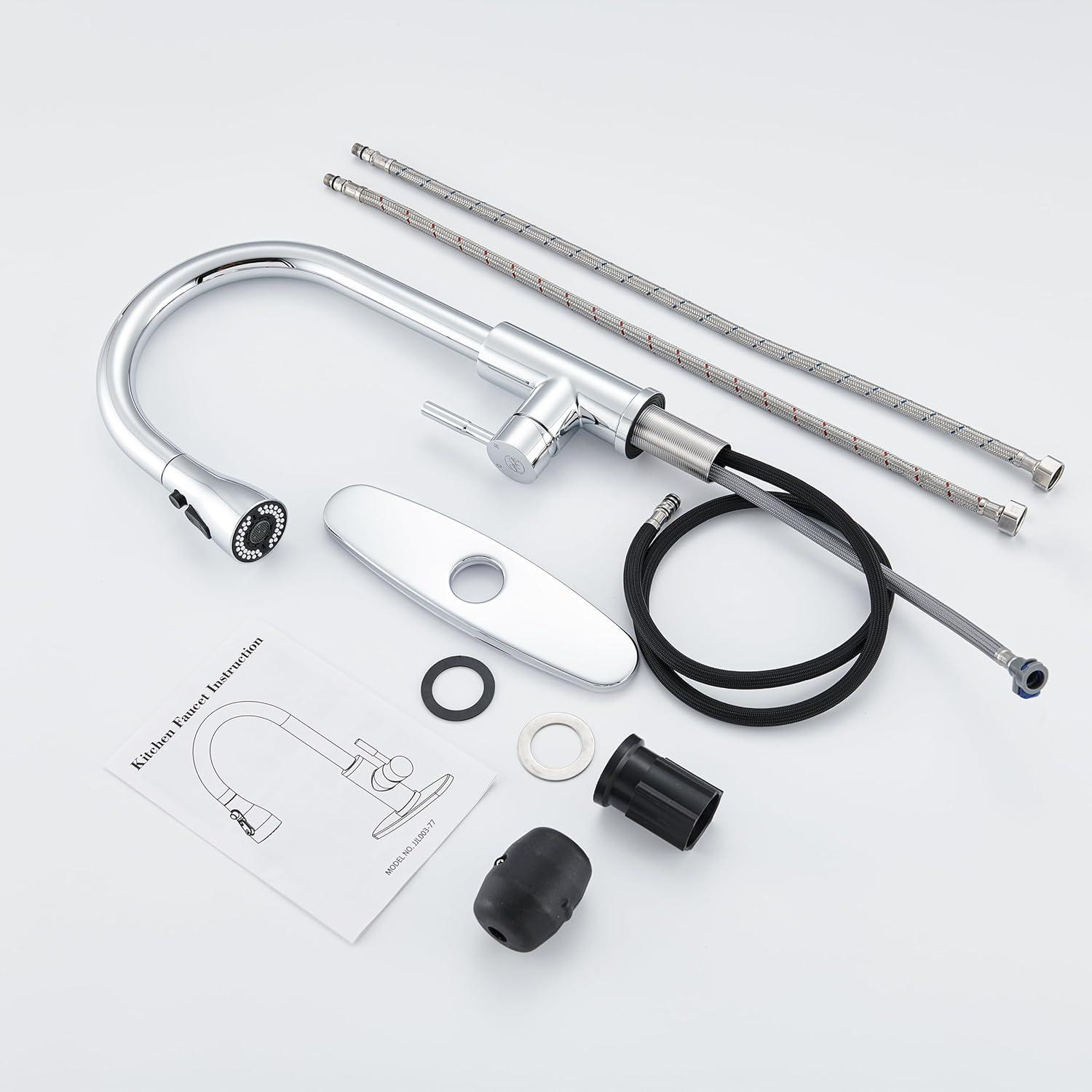 GAGALIFE Single Handle Pull Down Sprayer Kitchen Faucet High Arc Stainless Steel Faucet with 3-Function Sprayer JJL-CL-PT-SDP-C