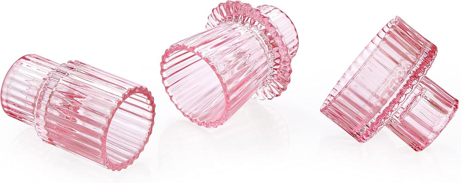 Pink Candlestick Holders Set of 3 Glass Candle Holders for Taper Candles,Pillar Candles and Tealight Candles