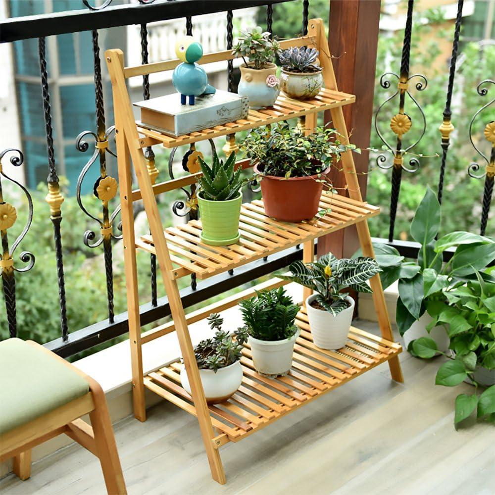 Natural Bamboo 3-Tier Foldable Ladder Plant Stand