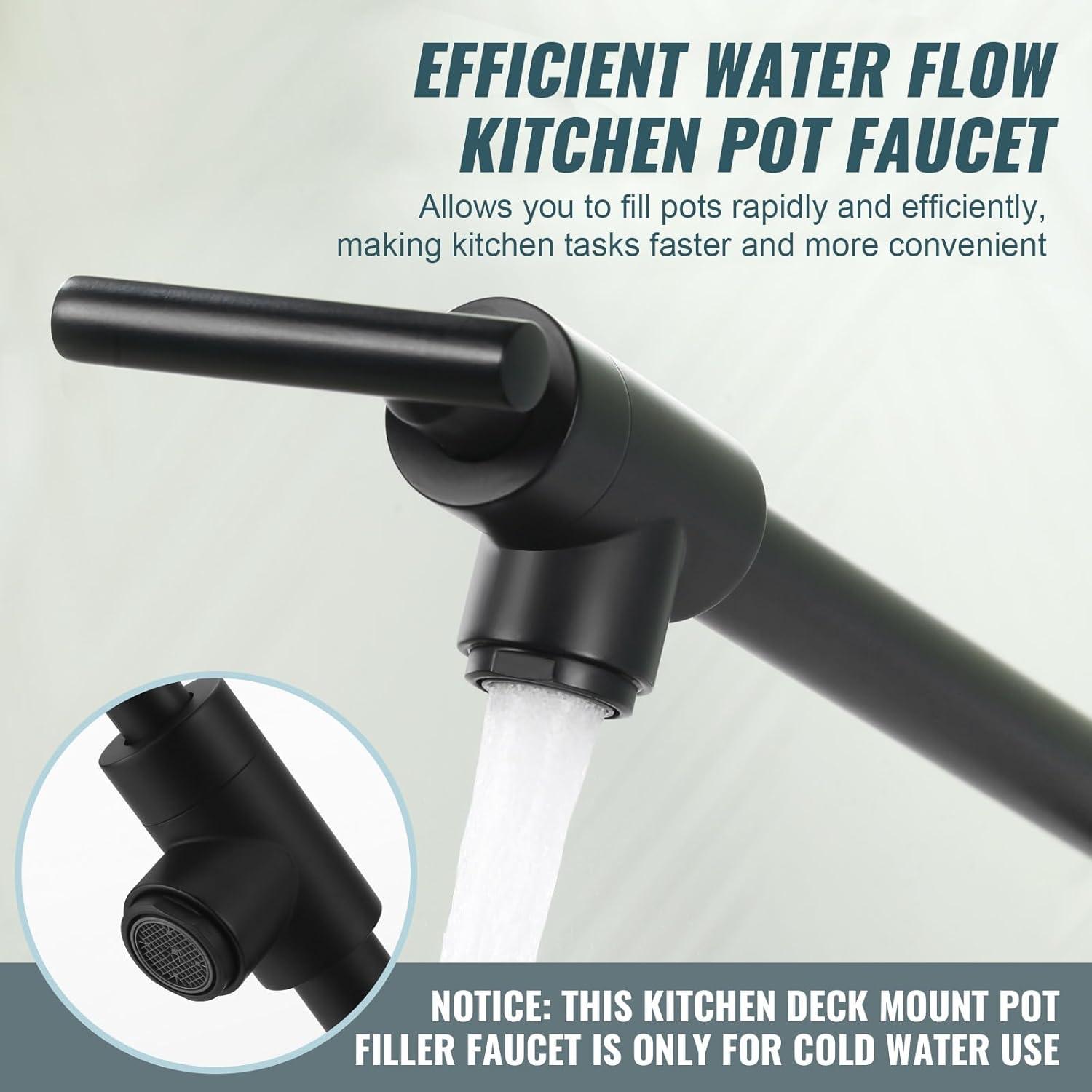 Pot Filler Faucet Wall Mount Kitchen Sink Faucet Stove Pot Filling Faucet with Double Joint Swing Arms Folding Faucet, Solid Brass Material, Lead-Free, Single Hole, Brushed Gold