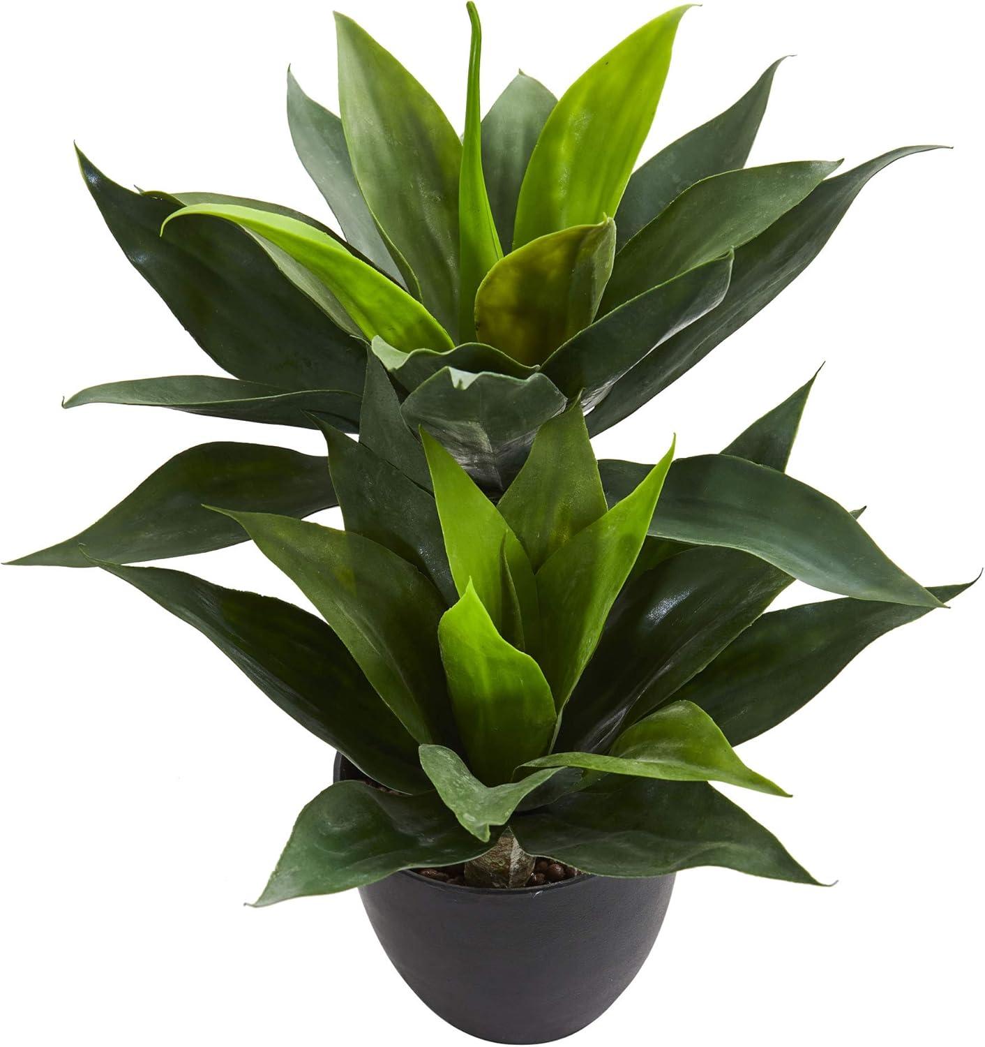 Nearly Natural 21" x 16" Artificial Agave Plant in Decorative Pot Black: Indoor Faux Foliage, Stoneware Planter