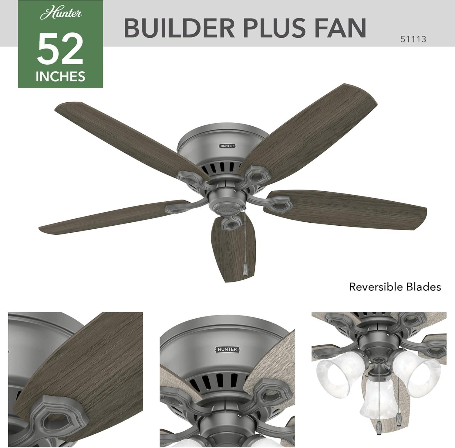 Builder Low Profile 52" 5 - Blade Flush Mount Ceiling Fan with Lights and Pull Chains