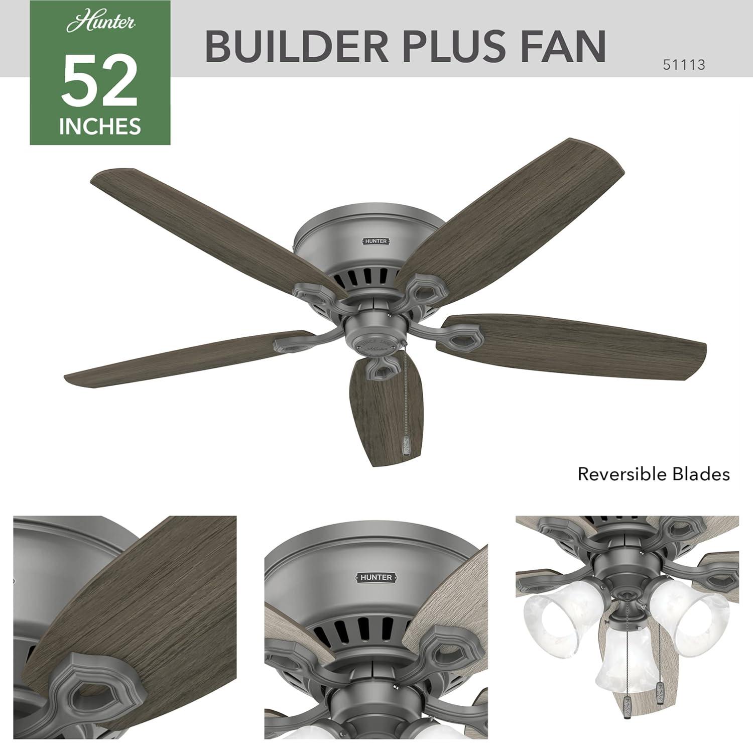 Builder Low Profile 52" 5 - Blade Flush Mount Ceiling Fan with Lights and Pull Chains