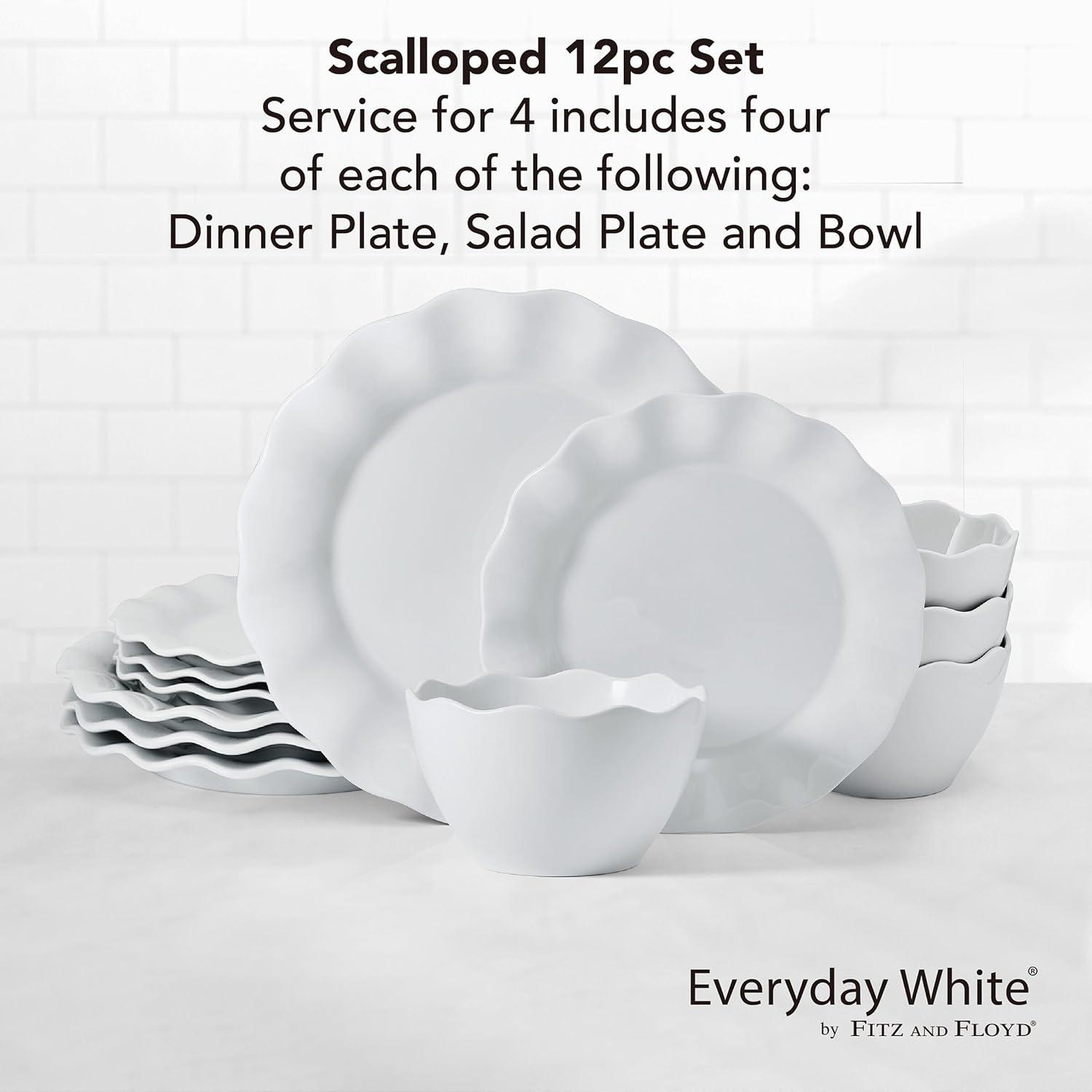 Fitz and Floyd Everyday White Scallop 12-Pc Dinnerware Set, Service For 4