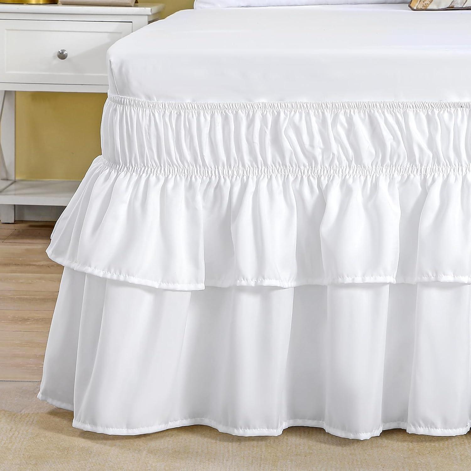 White Queen Microfiber Ruffled Bed Skirt with 16 Inch Drop