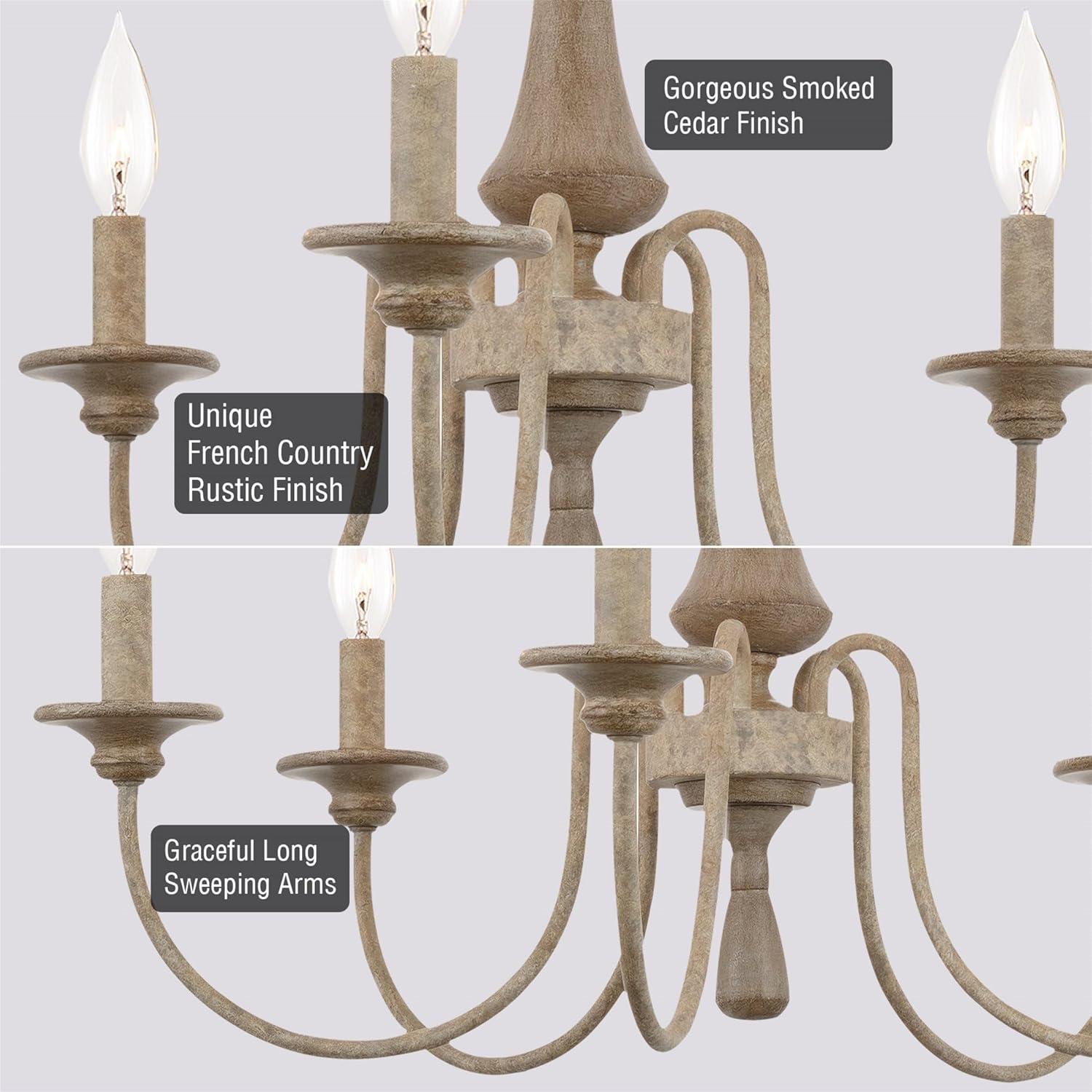 Kira Home Sherbrooke 24" 5-Light French Country Chandelier, Adjustable Height, Smoked Cedar Finish