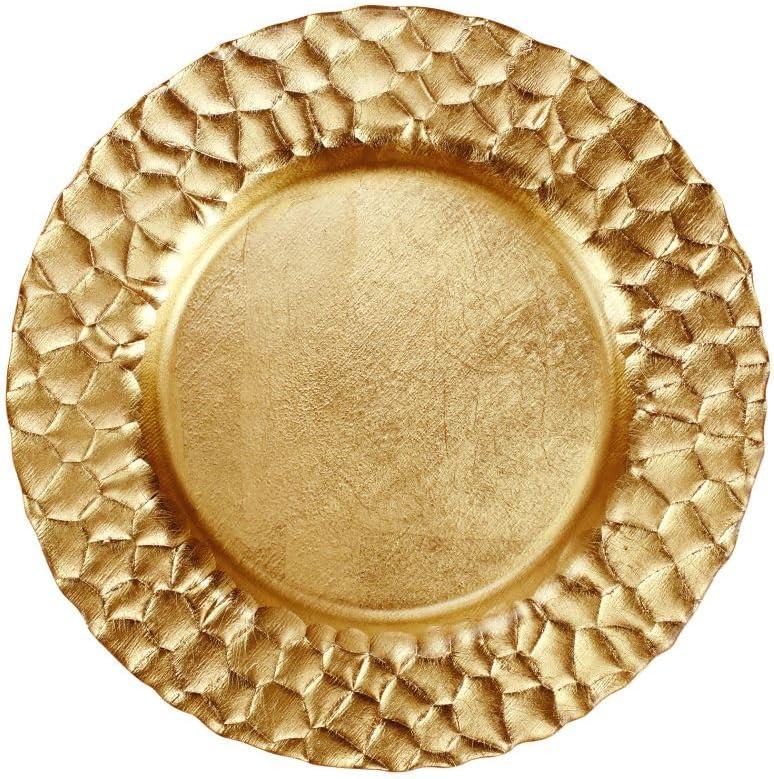 Handcrafted Gold Honeycomb Glass Charger Plate, 13"