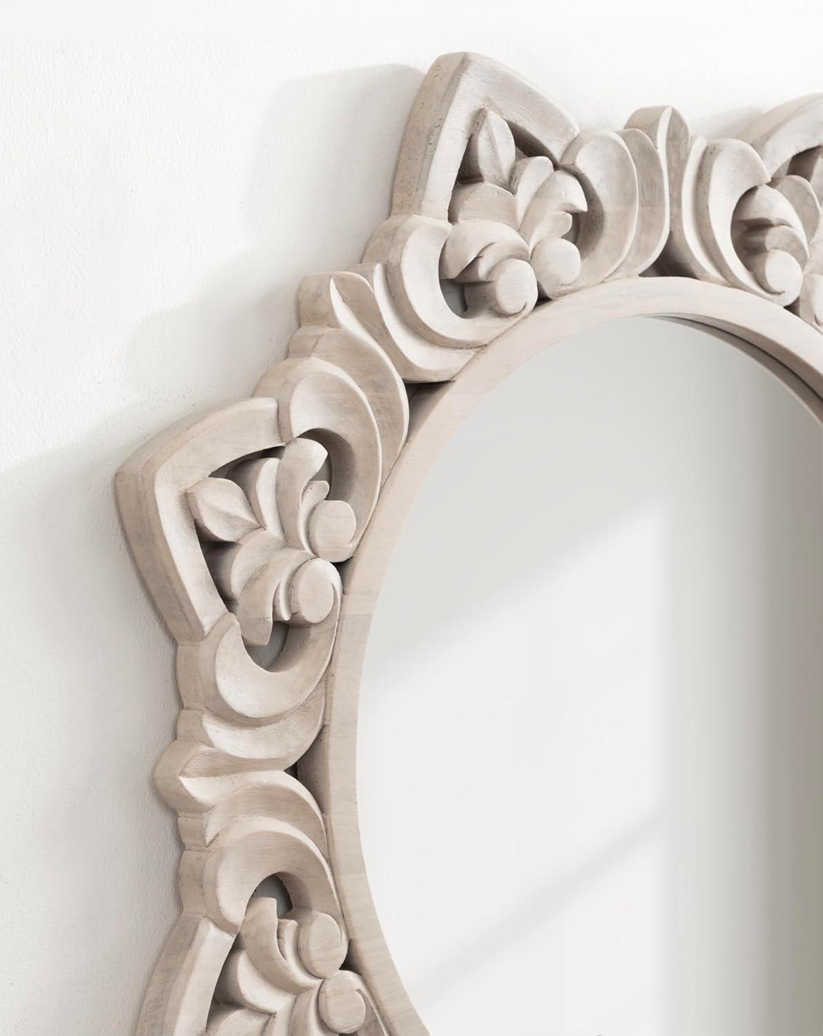 Kate & Laurel All Things Decor 28"x28" Meera Carved Wood Mirror Brown: Artisan Starburst, No Assembly