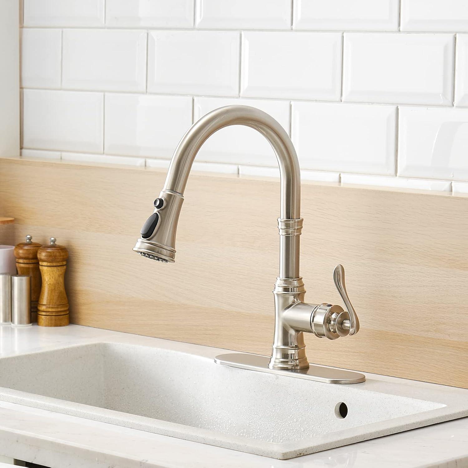 Brushed Nickel High-Arc Kitchen Faucet with Pull-Out Spray