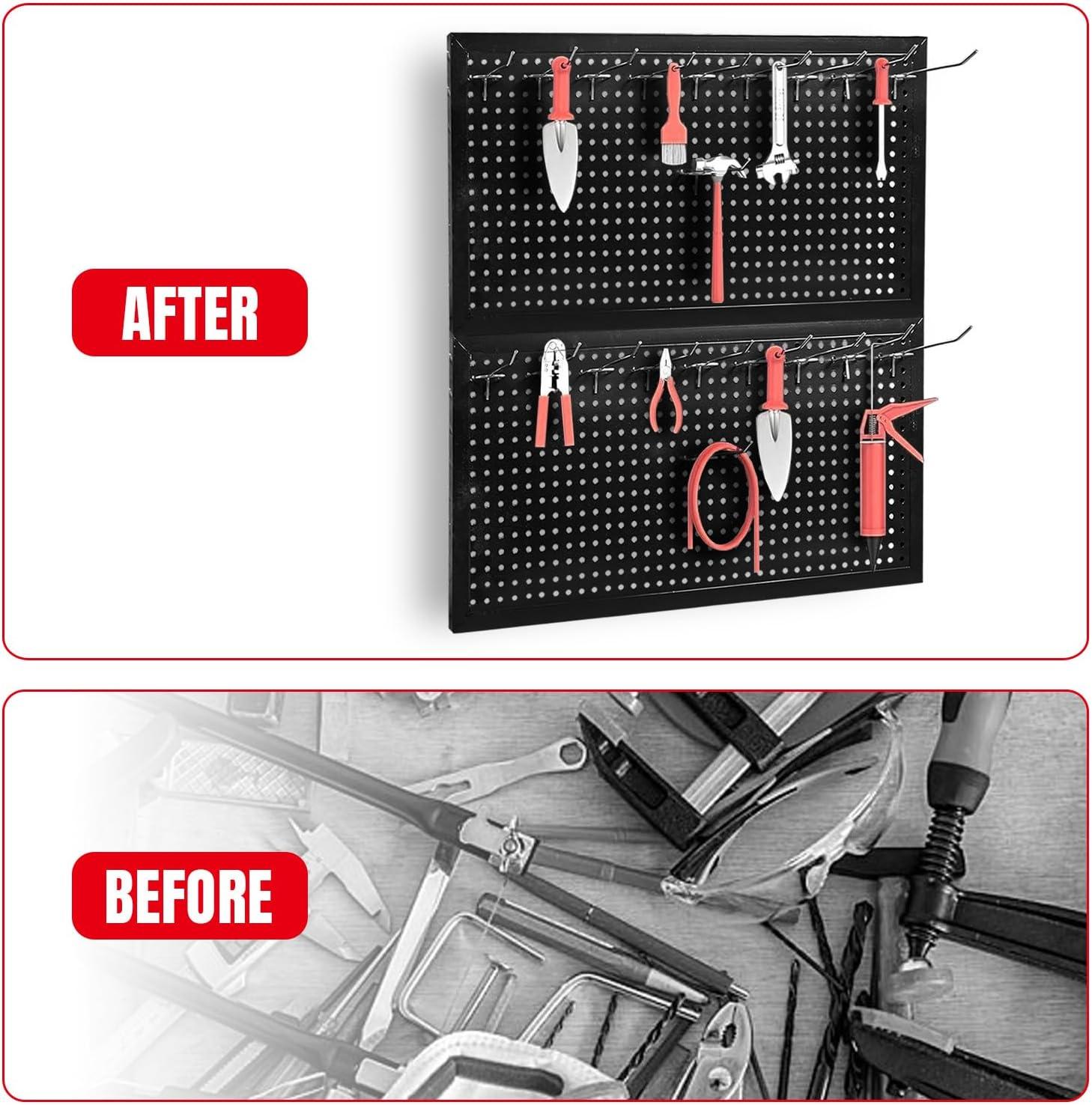 Torin 22 Piece Metal Wall Pegboard Utility Tool Storage System: Modular Pegboard Organizer Board Kit for Optimal Tool Organization in Garage, Workbench, Shop, Shed (Black)