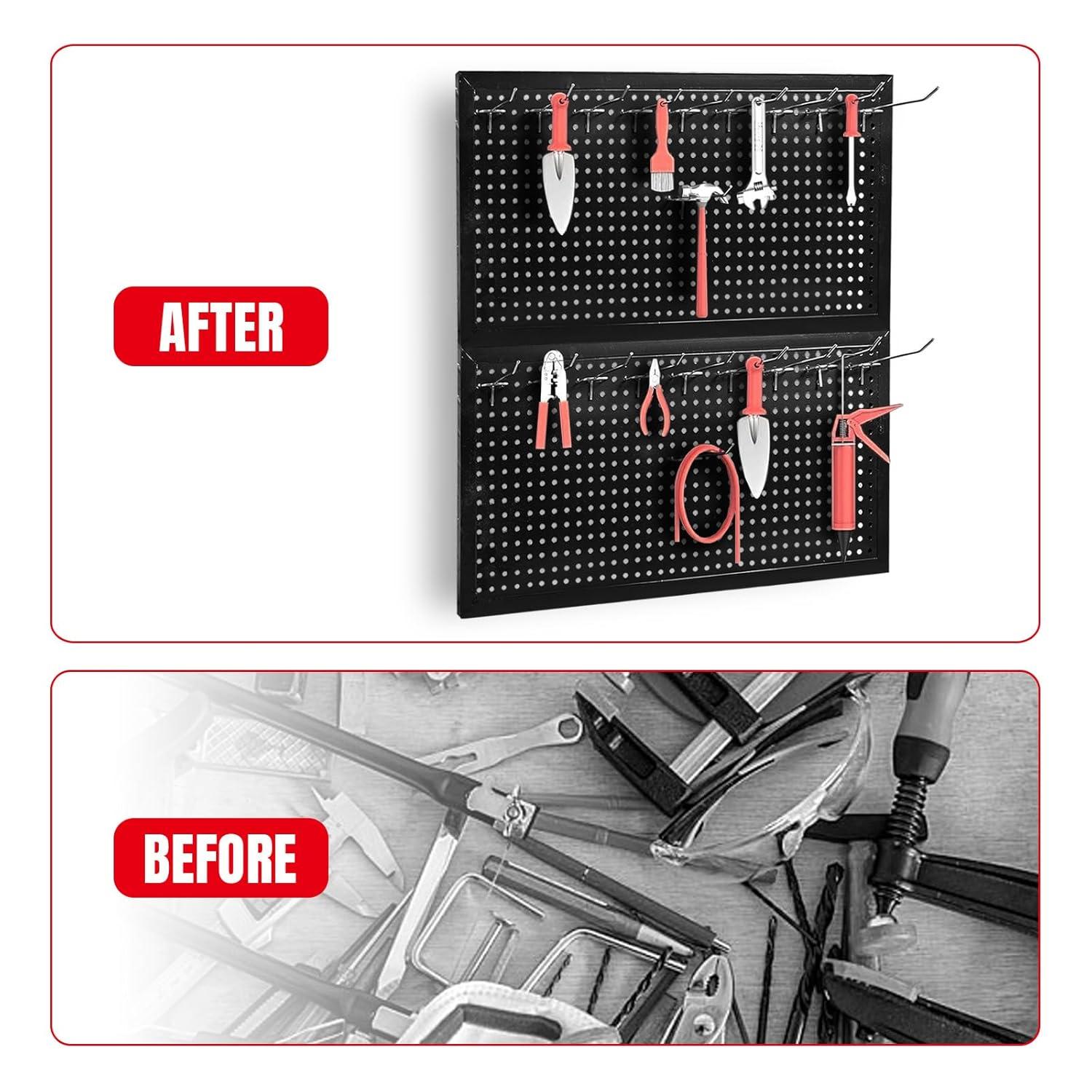 Torin 22 Piece Metal Wall Pegboard Utility Tool Storage System: Modular Pegboard Organizer Board Kit for Optimal Tool Organization in Garage, Workbench, Shop, Shed (Black)