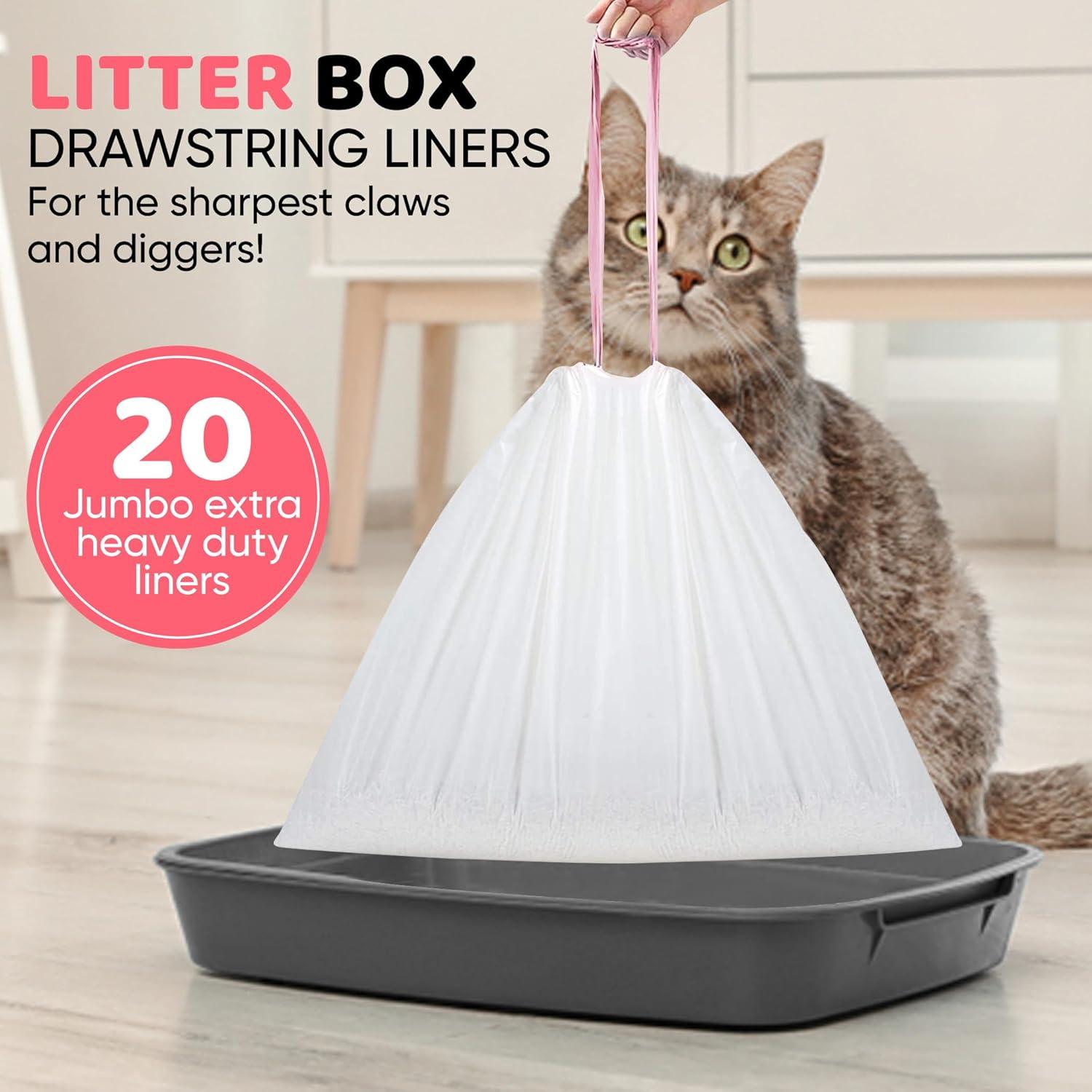 Extra Heavy Duty Jumbo Cat Litter Box Liners 20 Count Cat Waste Liners