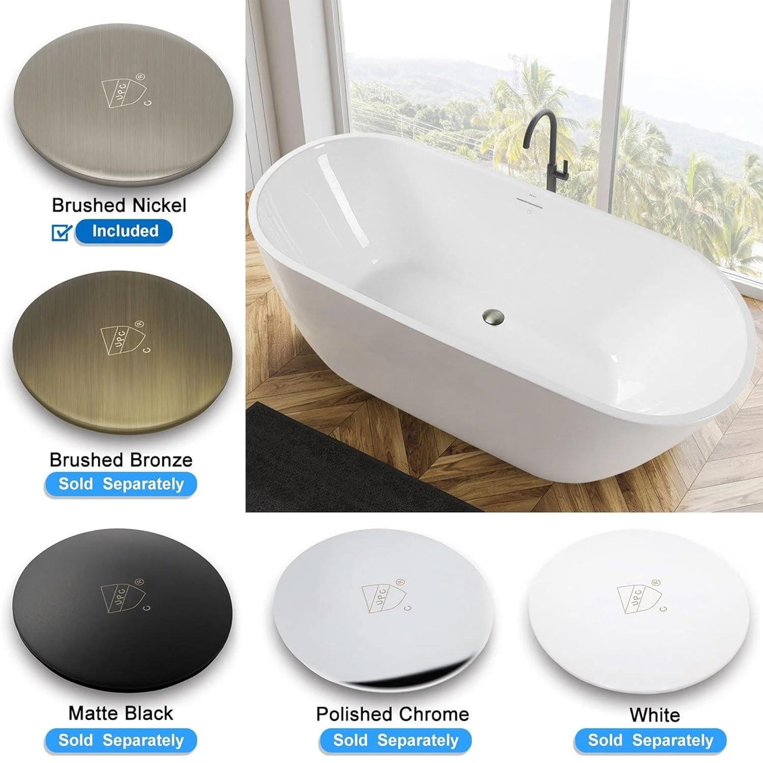 FerdY Bali Freestanding Soaking Acrylic Bathtub with Brushed Nickel Drain FerdY-02538-1500-BN