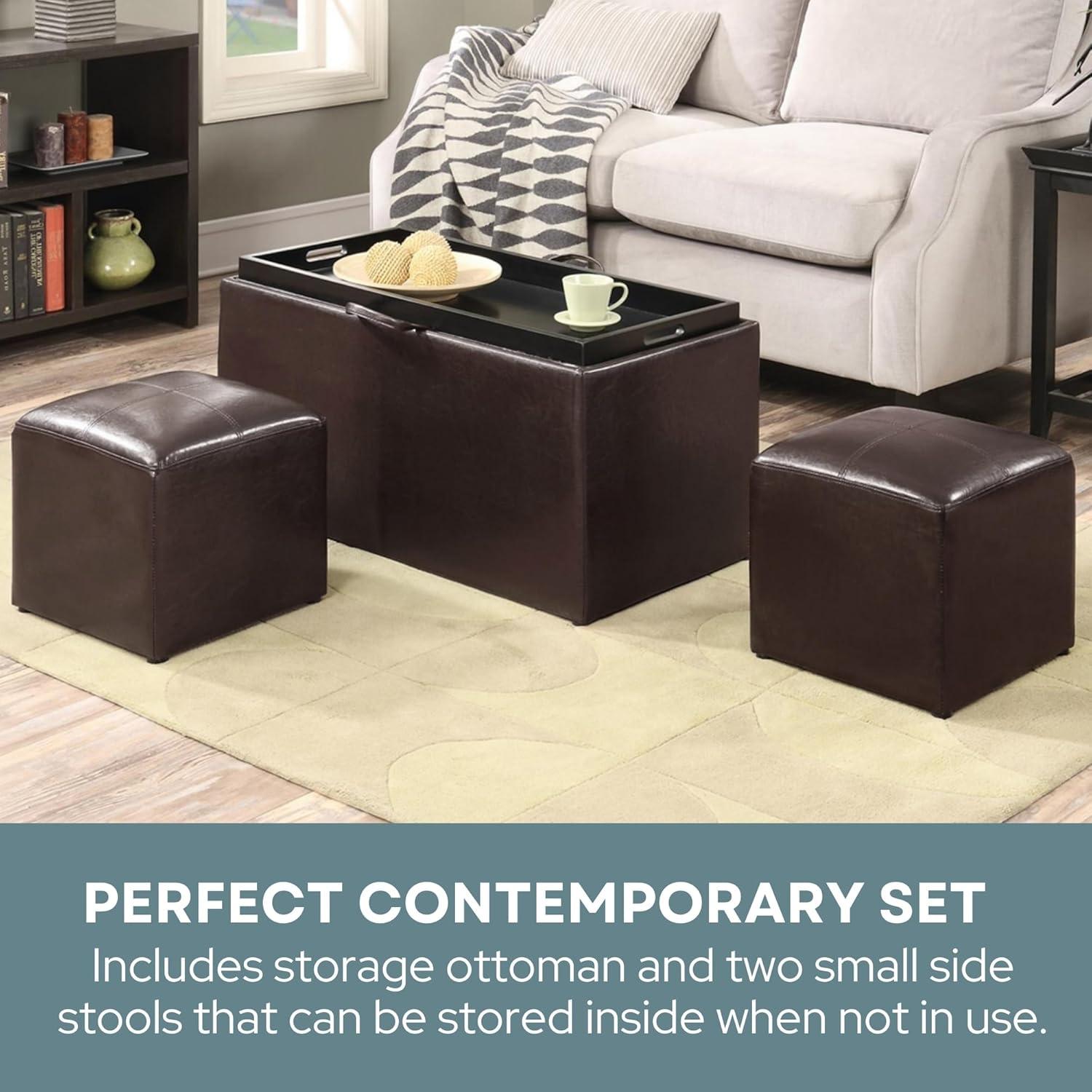 Designs4Comfort Sheridan Storage Bench with2 Side Ottomans, Espresso