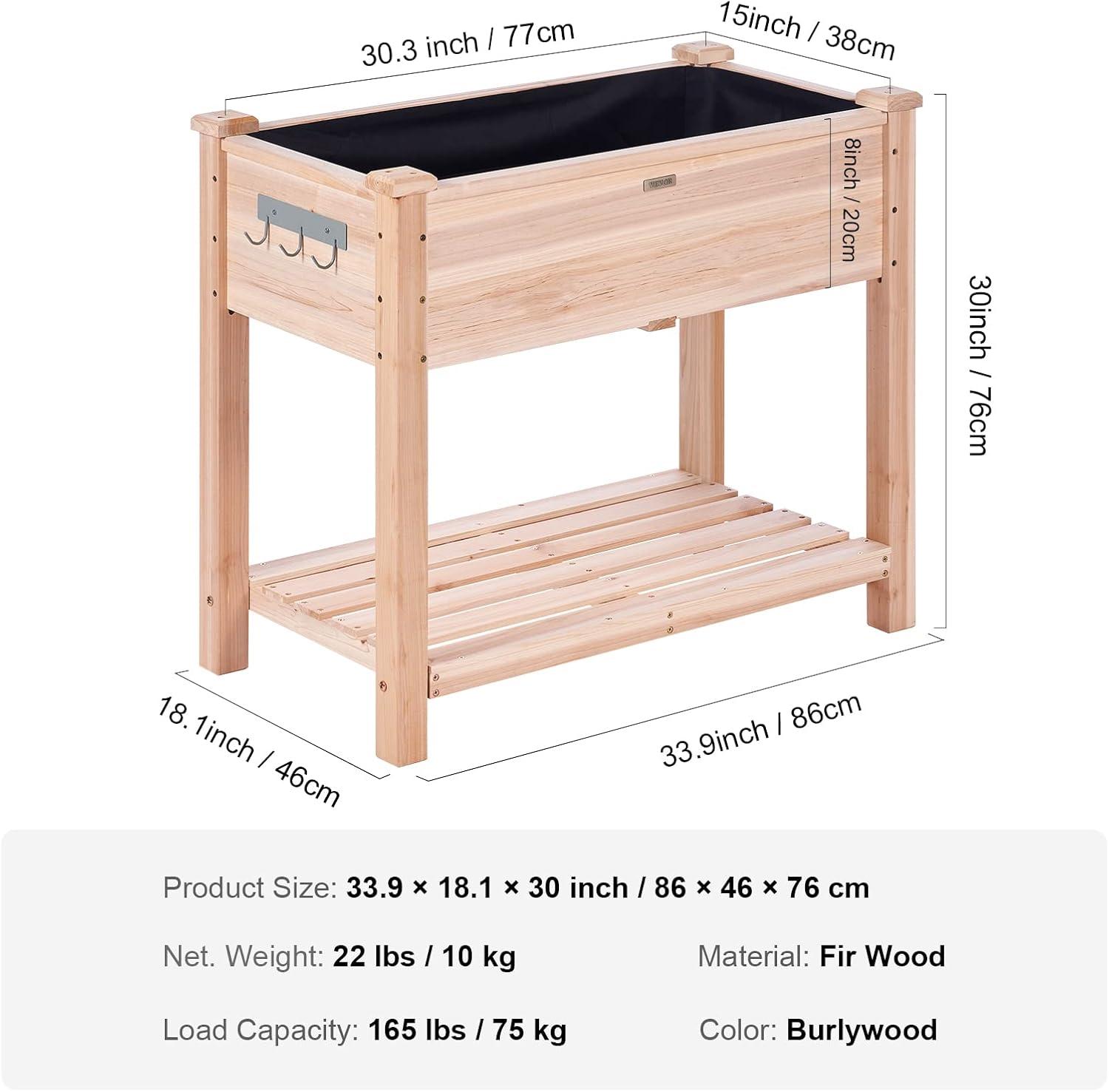 Vevor  33.9 x 18.1 x 30 in. Wooden Raised Garden Bed Planter Box, Burlywood