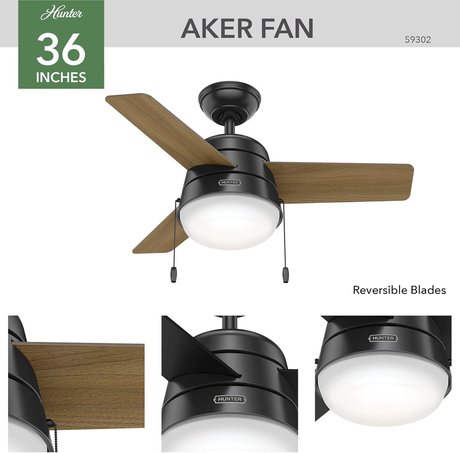 Hunter Fan Aker 36" 3 - Blade Standard Ceiling Fan with Lights and Pull Chains