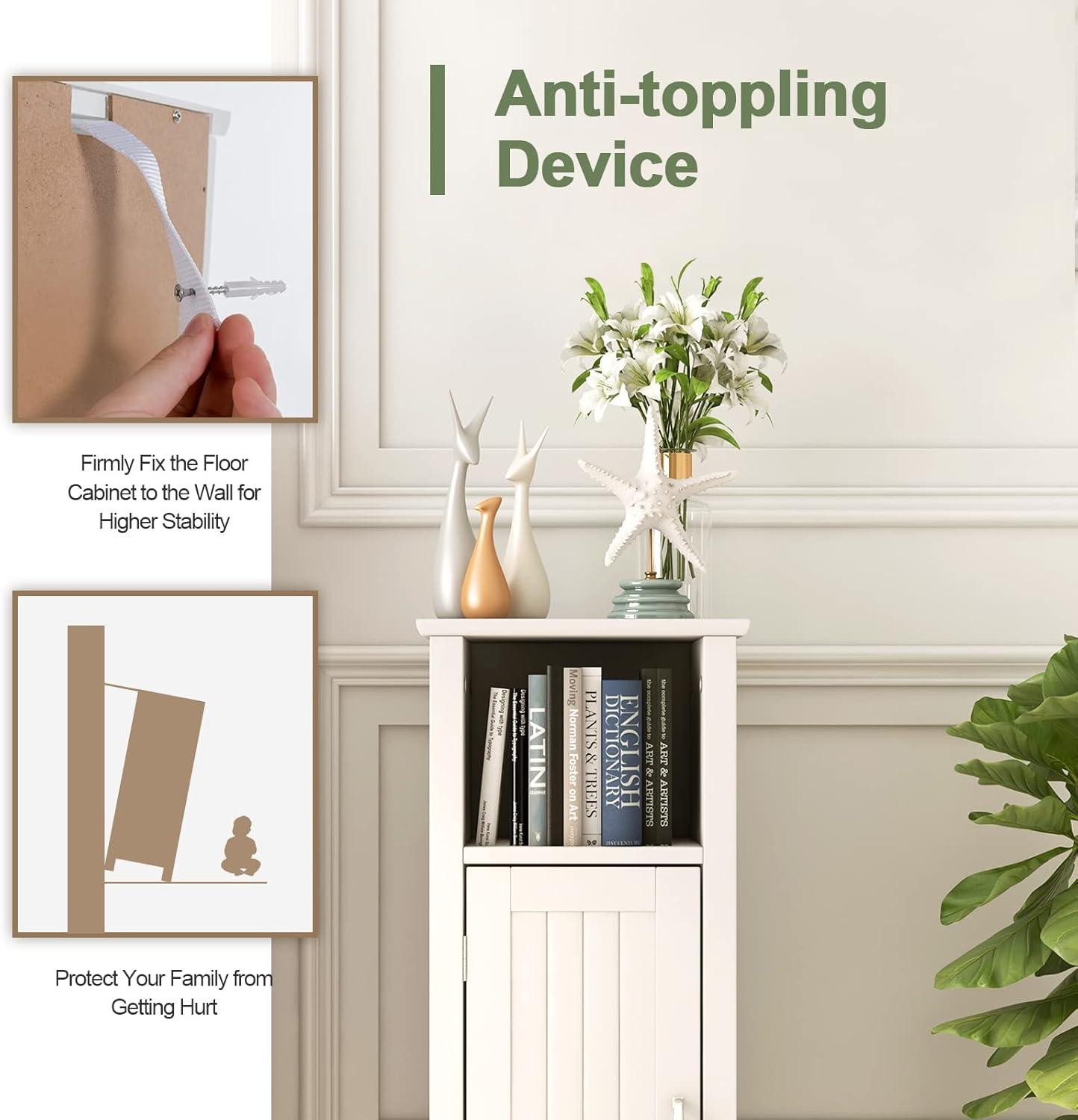 Bathroom Floor Cabinet, Storage Cabinet With Anti-Tipping Device