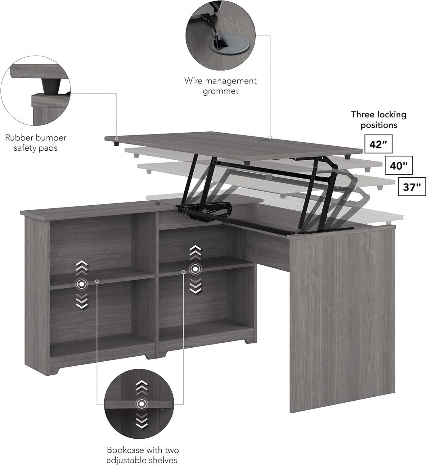 Modern Gray Adjustable Height Corner Desk with Shelves