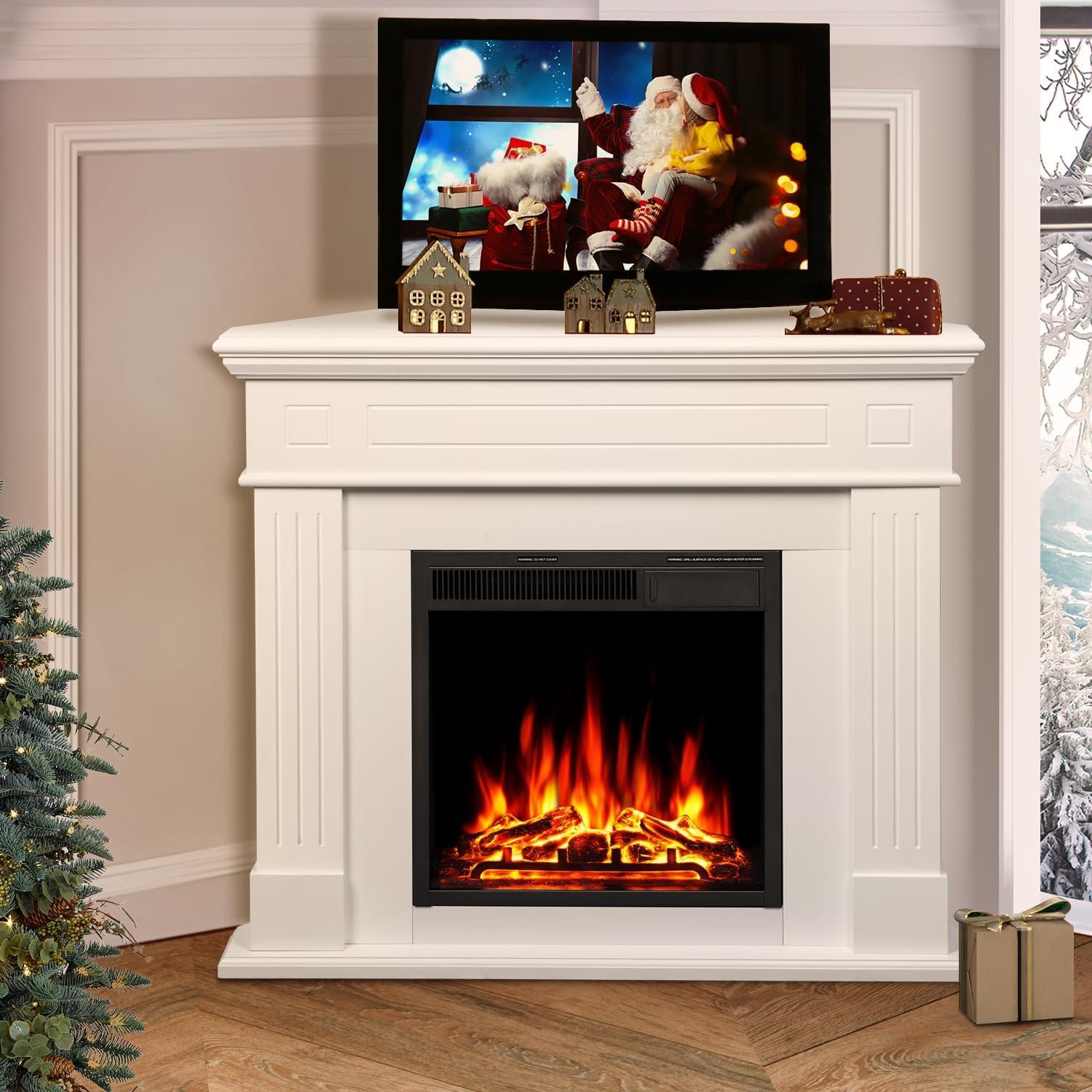 R.W.FLAME 43” Electric Fireplace Mantel, Freestanding Electric Fireplace, Remote Control, Adjustable LED Flame, PEARLWHITE