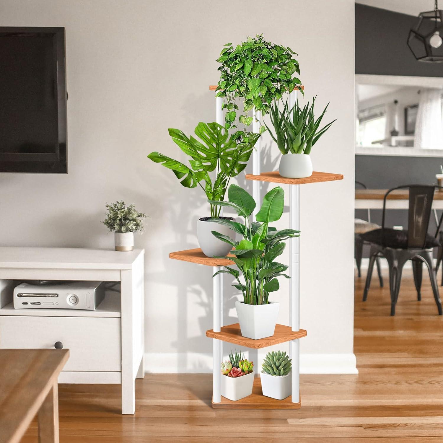 White and Wood 5-Tier Metal Plant Stand