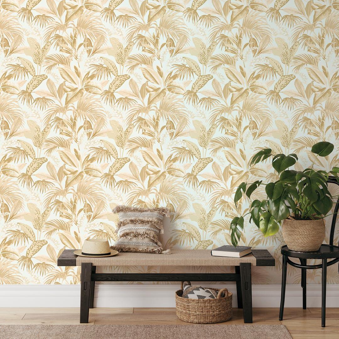 Tempaper & Co.® Havana Palm Removable Peel and Stick Wallpaper, Robins Egg, 28 sq. ft.: Vinyl Botanical Leaf Design, Self-Adhesive