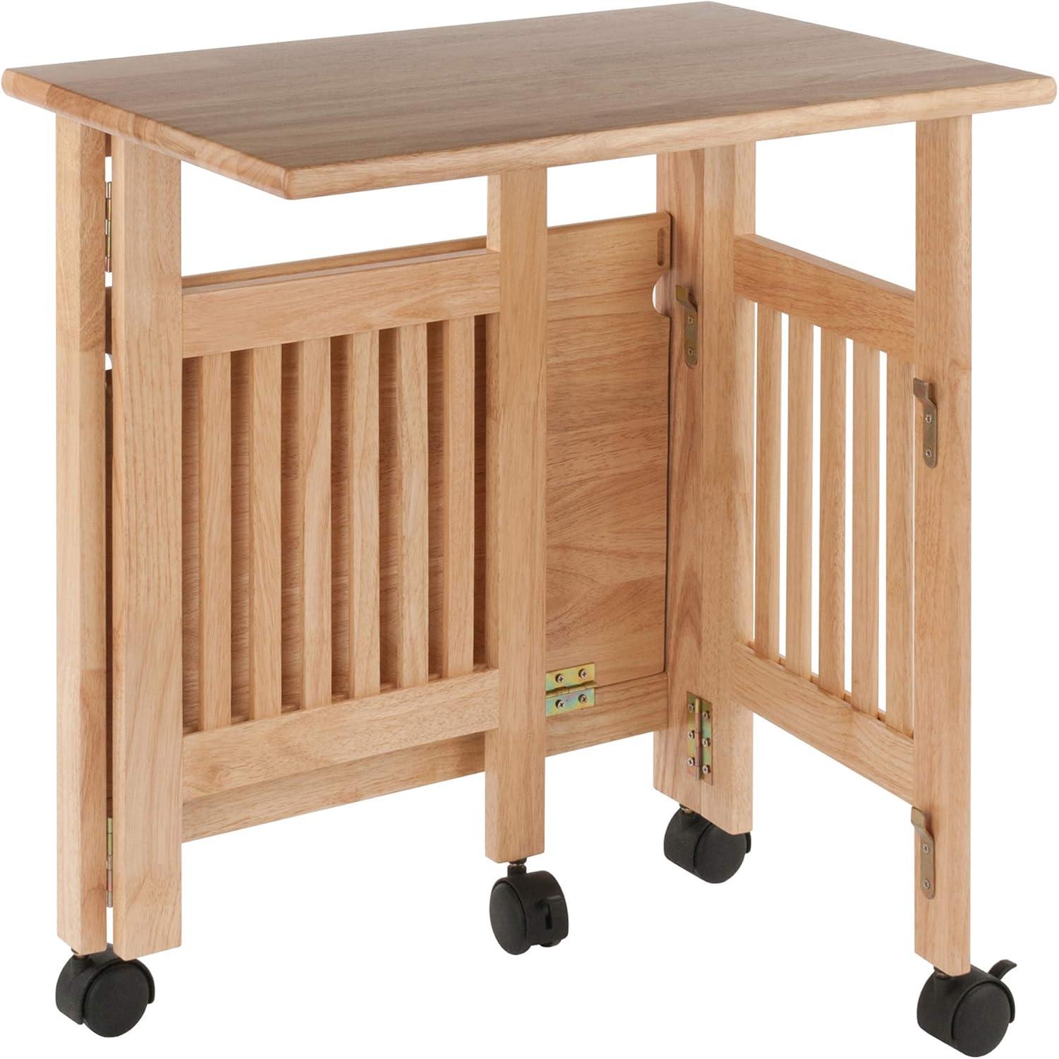 Natural Solid Wood Foldable Printer Cart with Shelves