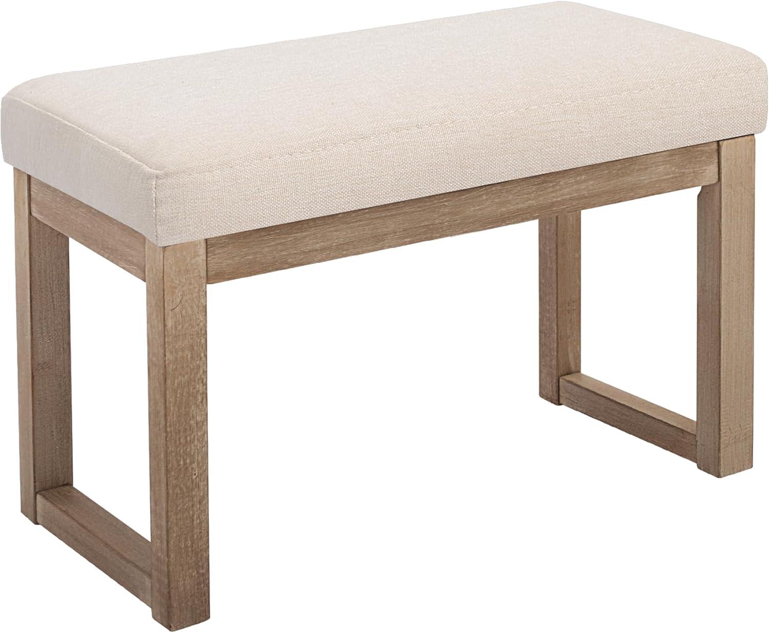 Beige Linen Upholstered Wood Leg Ottoman Bench