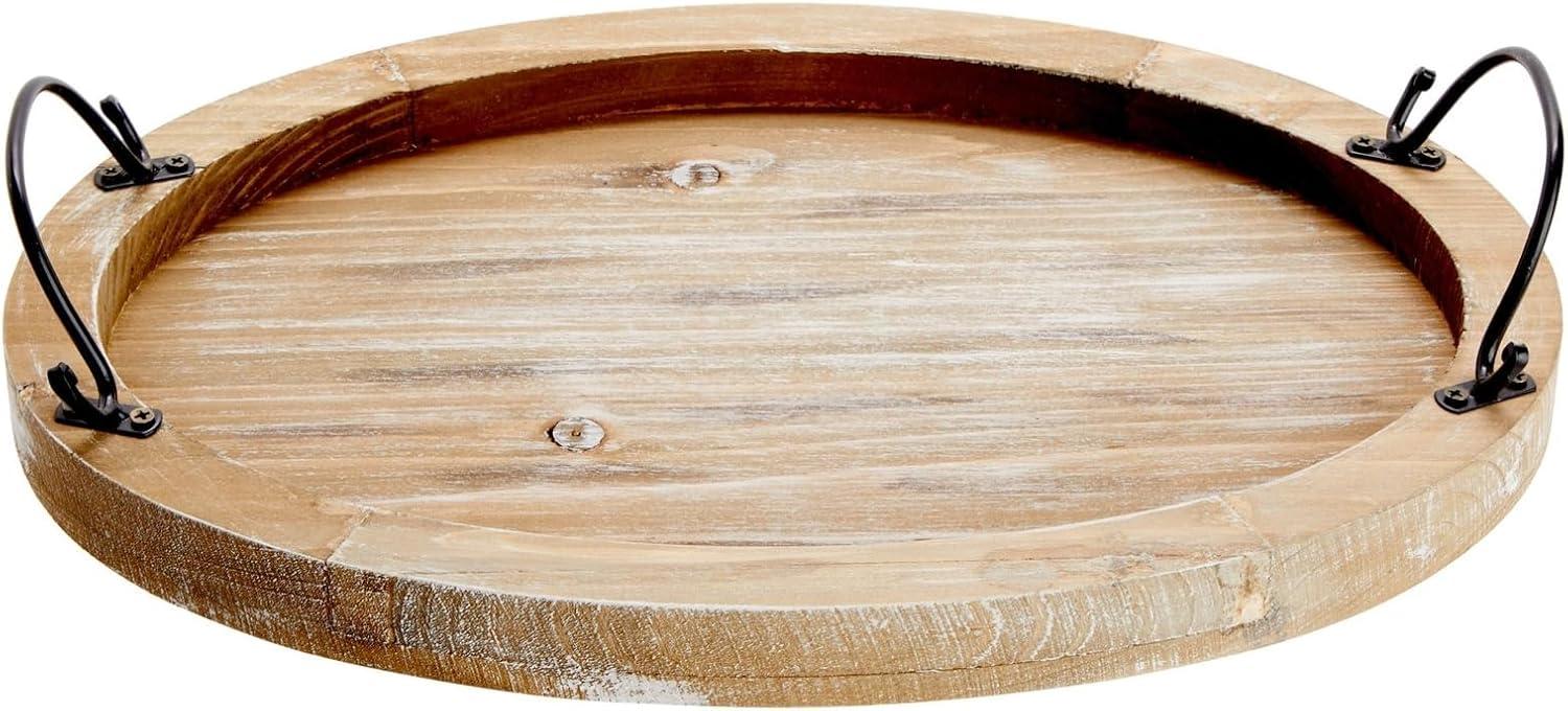 Rustic Oval Wooden Serving Tray with Black Handles