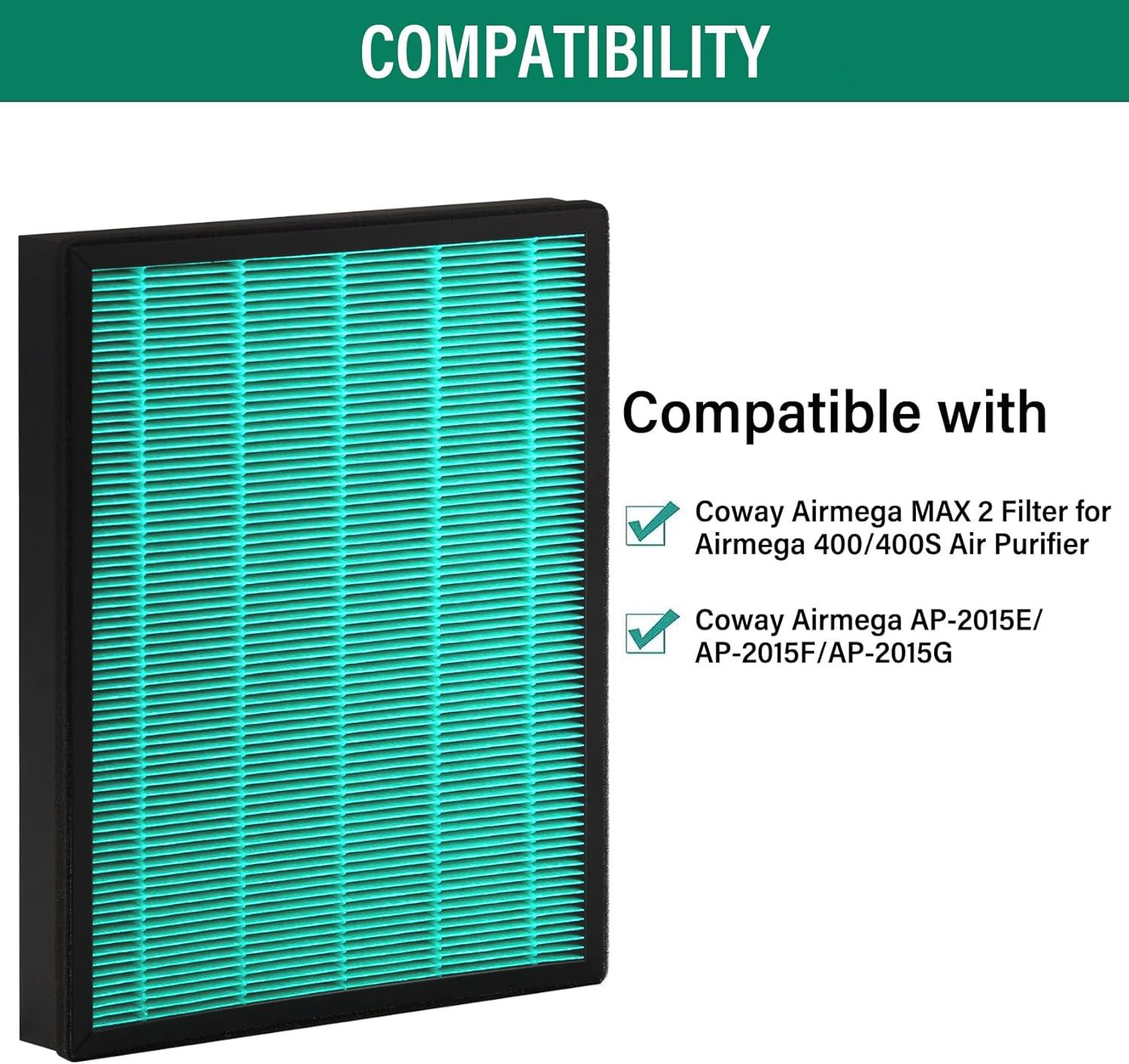 Coway Replacement Max2 Filter Set for Airmega 400 Series: True HEPA, Captures Smoke & Dust, Compatible with Coway Purifiers