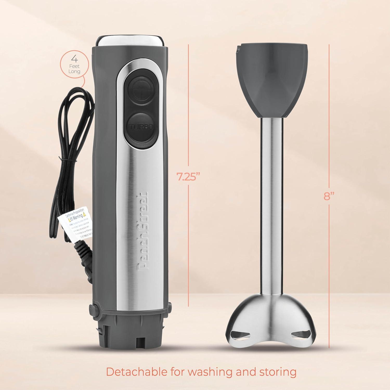 Peach Street Electric Immersion Blender Handheld, 500W Turbo Mode, Hand Kitchen Blender Stick for Soup, Smoothie, Puree, Baby Food, Stainless Steel