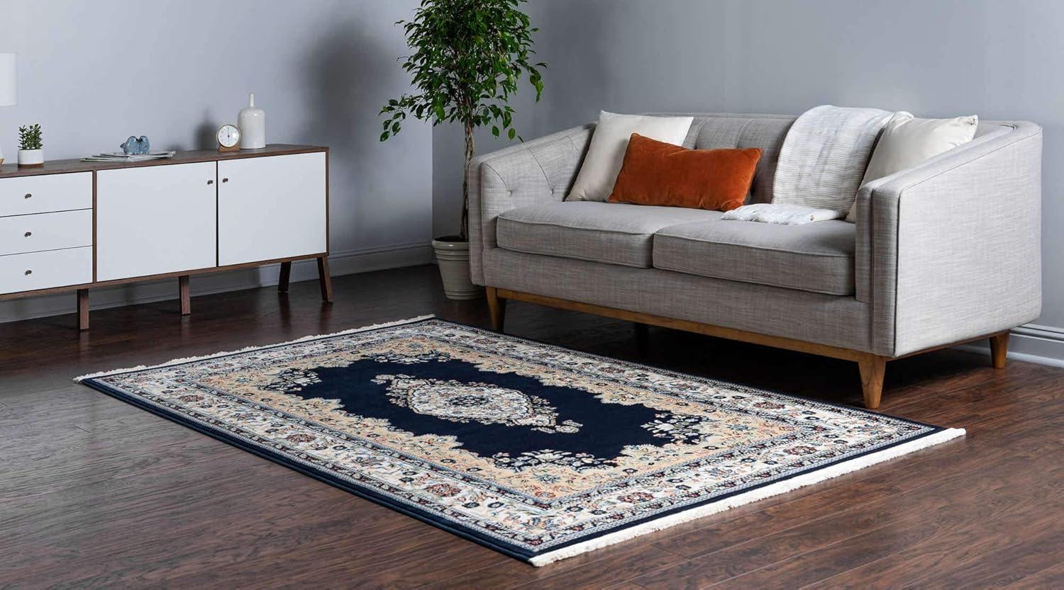 Navy Blue Rectangular Synthetic Persian-Style Area Rug 3' x 5'