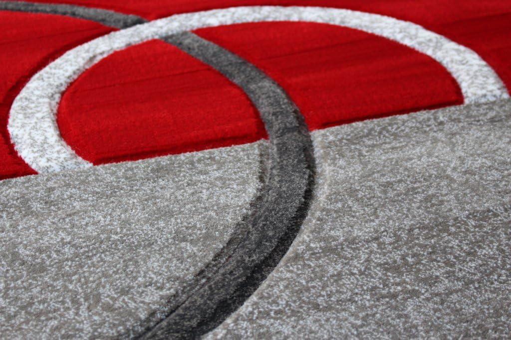 Masada Rugs Sophia Collection Hand Carved Round Area Rug Modern Contemporary Red Grey Black (8 Feet X 8 Feet) Round