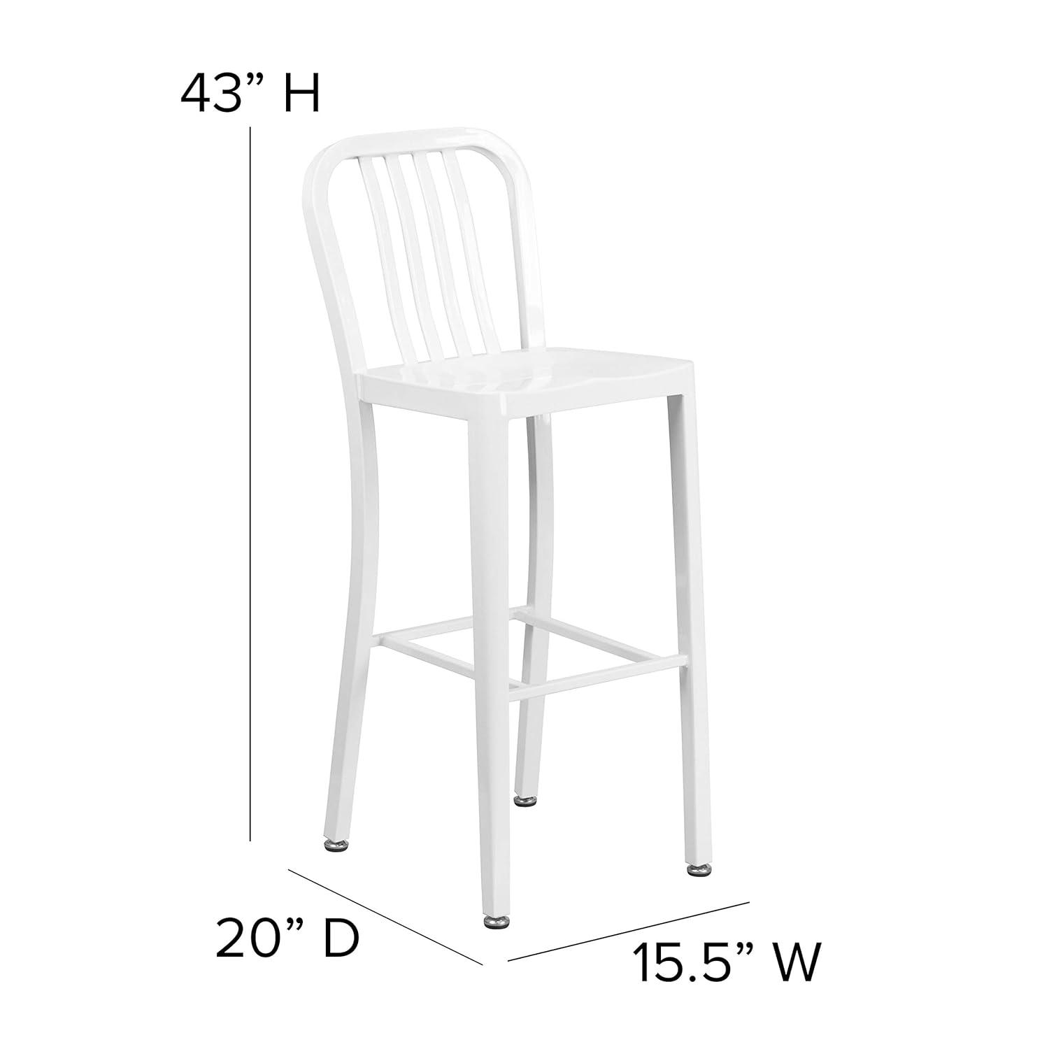 Flash Furniture Commercial Grade 30" High White Metal Indoor-Outdoor Barstool with Vertical Slat Back