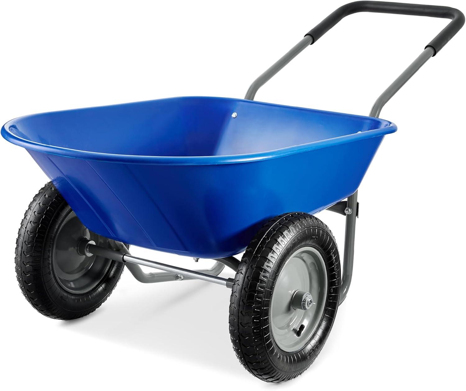 Best Choice Products Dual-Wheel Home Wheelbarrow Yard Garden Cart for Lawn, Construction - Blue