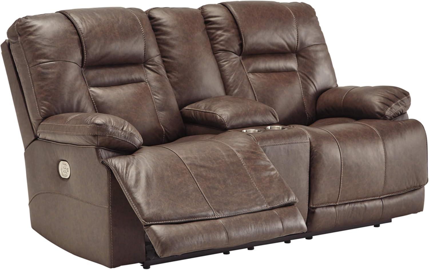 Signature Design by Ashley Wurstrow Leather Power Reclining Sofa in Smoke