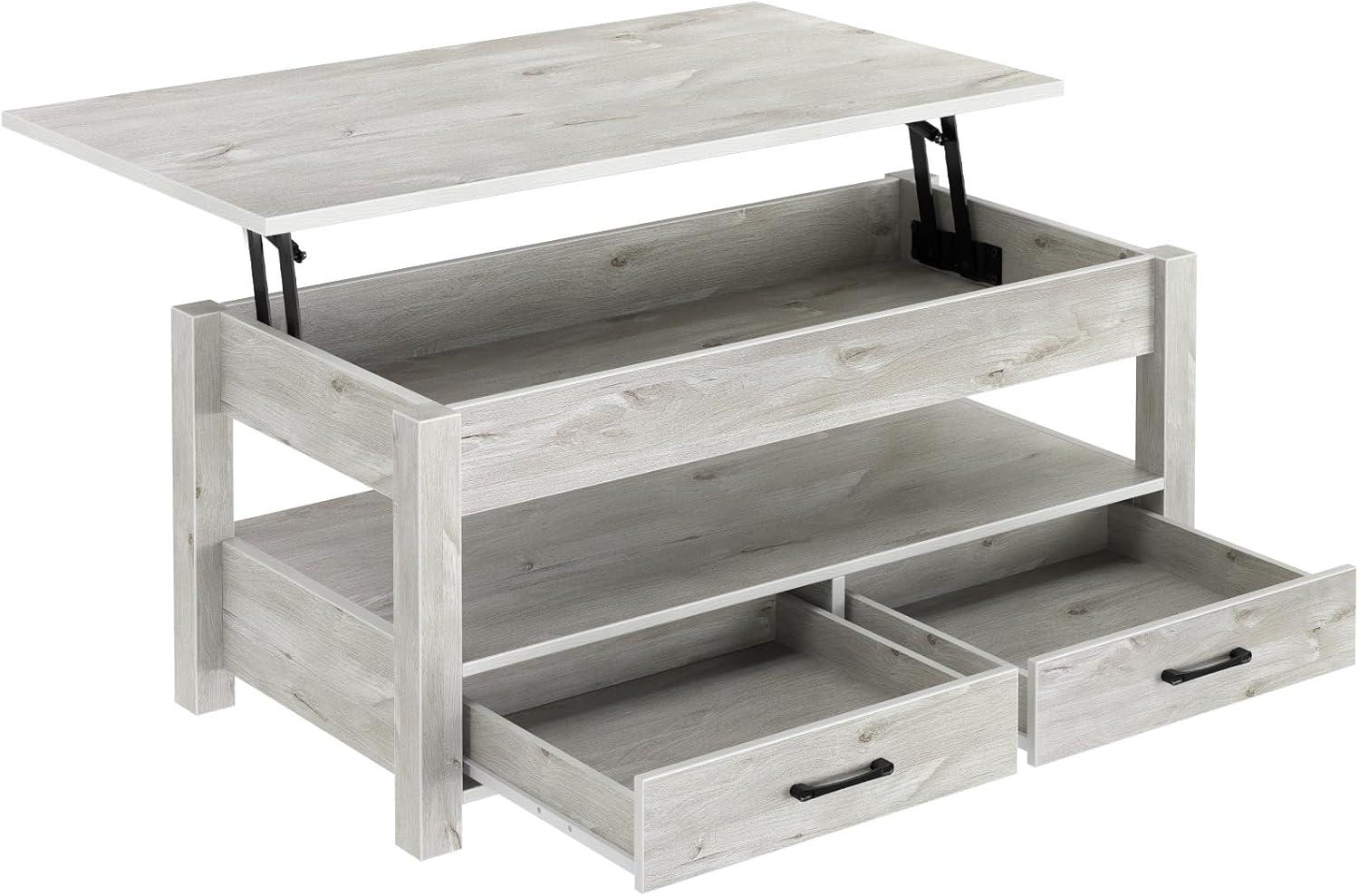 Gray Wood Lift-Top Coffee Table with Storage Drawers