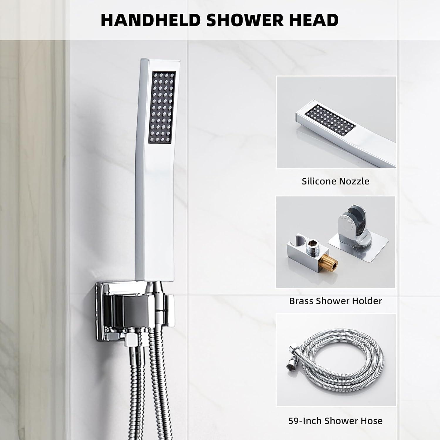 Shower System Shower Faucet Combo Set Wall Mounted with 10" Rainfall Shower Head and handheld shower faucet, Chrome Finish with Brass Valve Rough-In