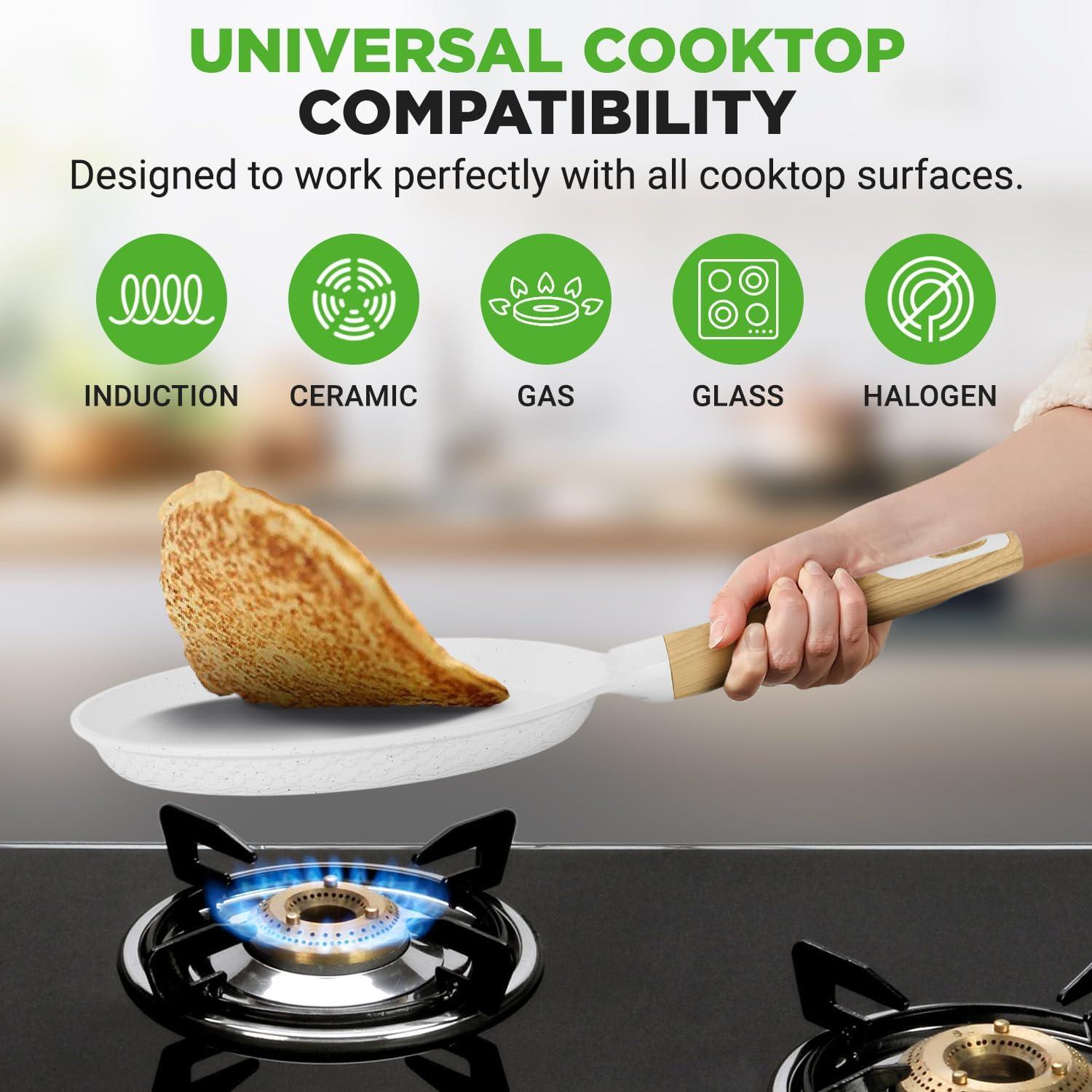 NutriChef Nutrichef 9.45” Non-Stick Crepe Pan With Wooden Spreader, Durable Marble Coated Dosa Pan, Bakelite Handle And Induction Bottom, Pfoa/Pfos Free, Dishwasher Safe, Even Heat Distribution