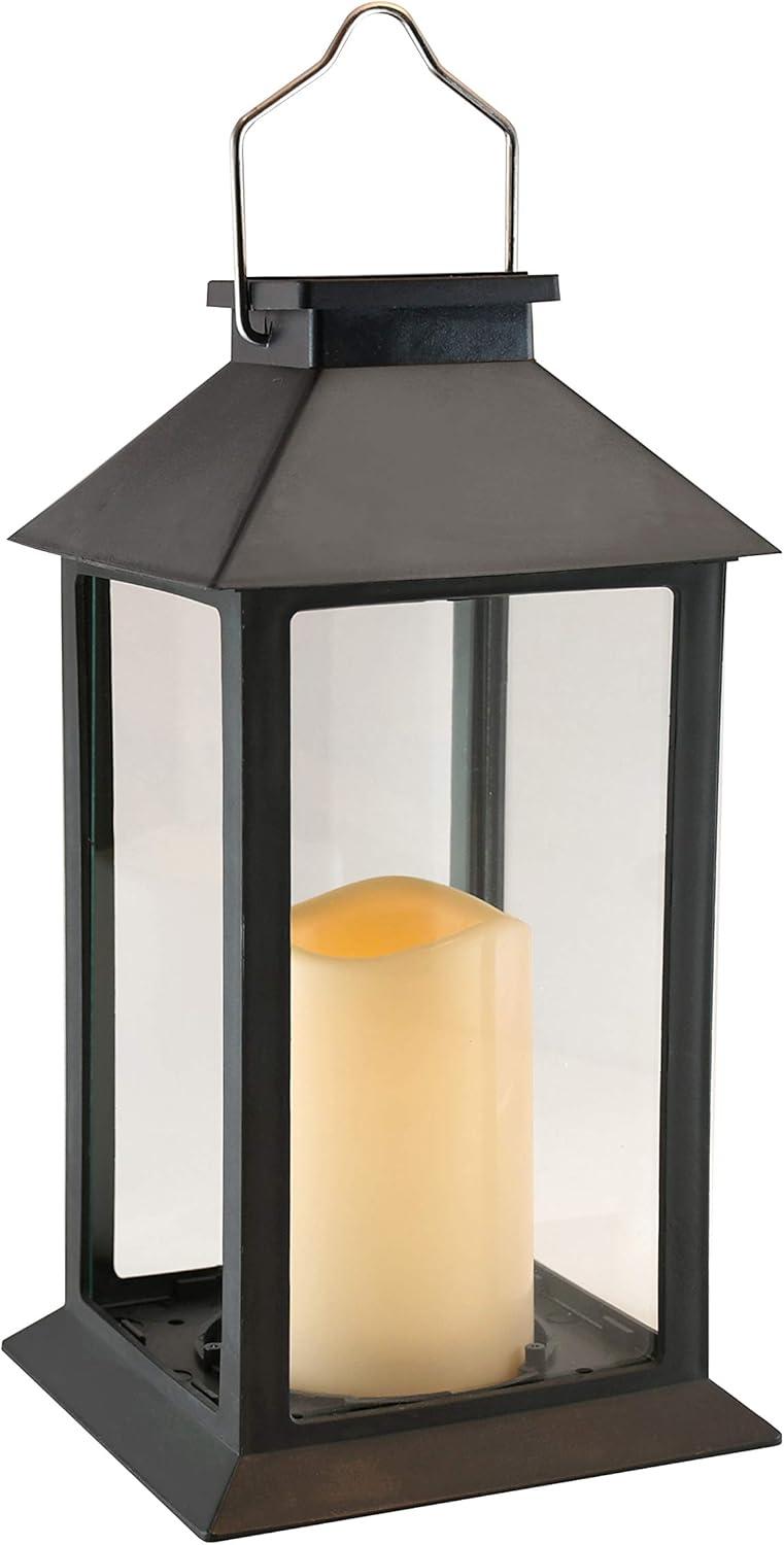 Traditional Black Solar Powered Lantern with LED Candle