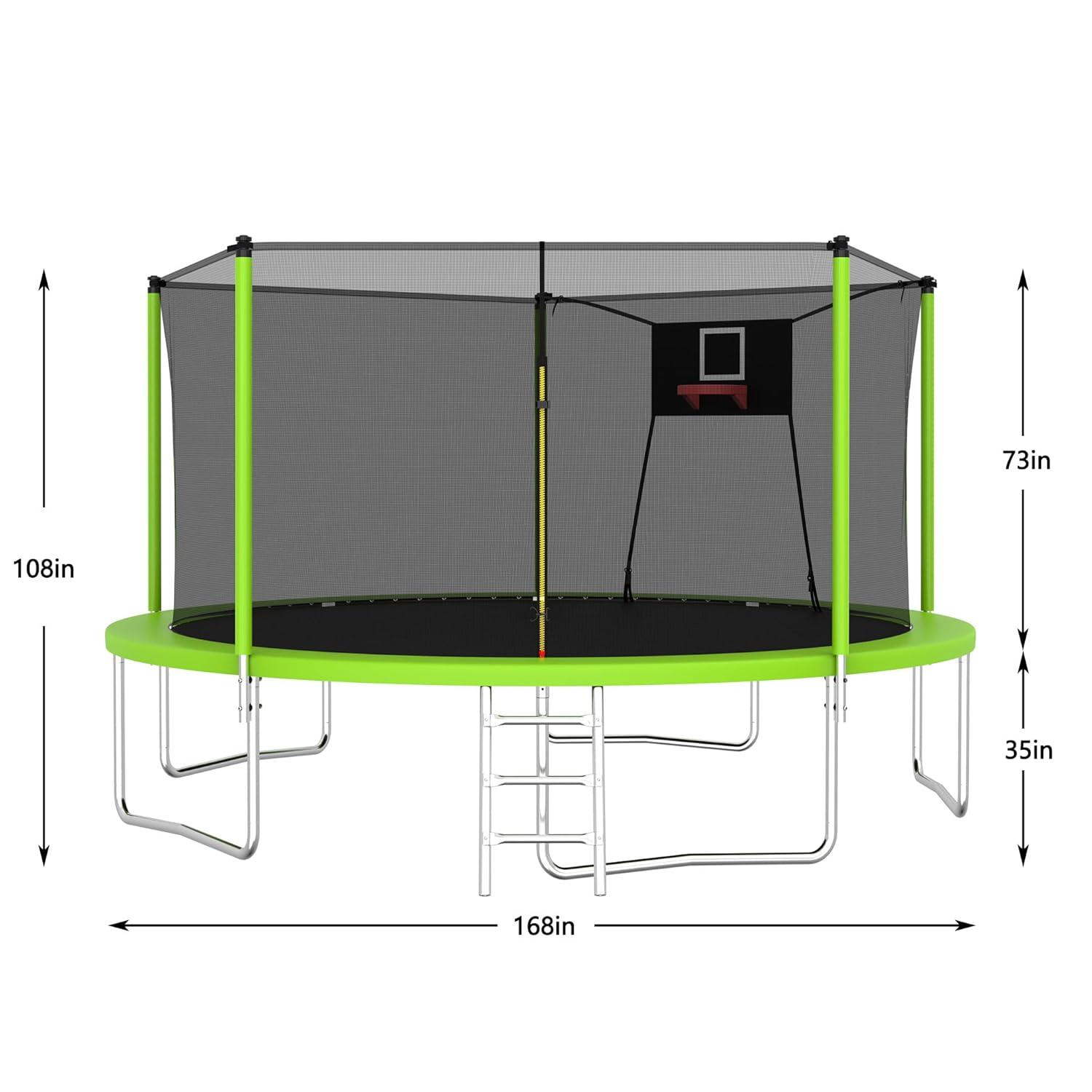1000 LBS 14FT Outdoor Trampoline with Basketball Hoop & Safety Enclosure Net - ASTM Approved, Heavy-Duty Recreational Trampoline for Kids & Adults