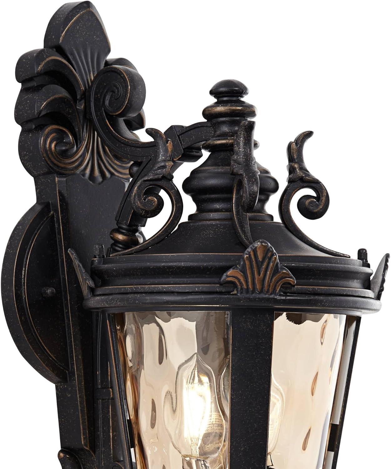 John Timberland Casa Marseille Rustic Outdoor Wall Light Fixture Valencia Bronze Scroll 21 3/4" Champagne Hammered Glass for Post Exterior Barn Deck