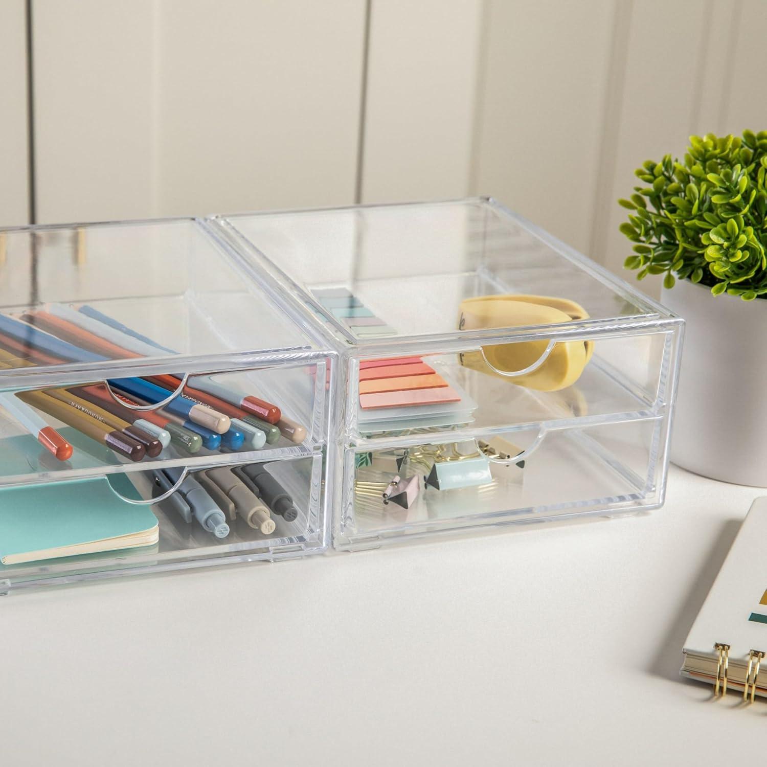 Clear Plastic Stackable Desktop Organizer with 2 Drawers