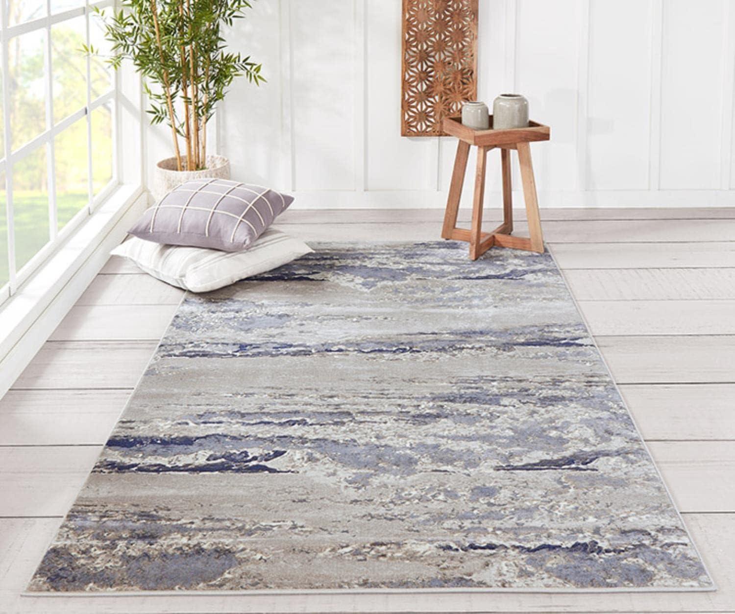 Monterey Blue Abstract Contemporary Low Pile Area Rug, 36"L x 24"W