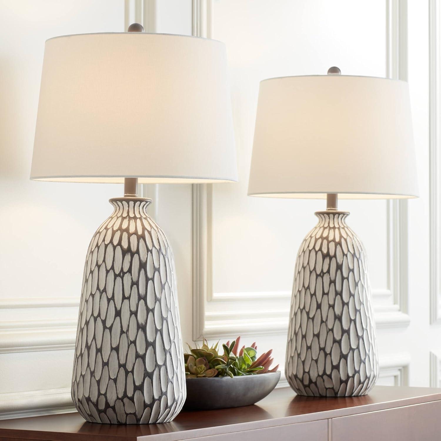 Carlton Gray Wash and White Table Lamp Set with Fabric Shades